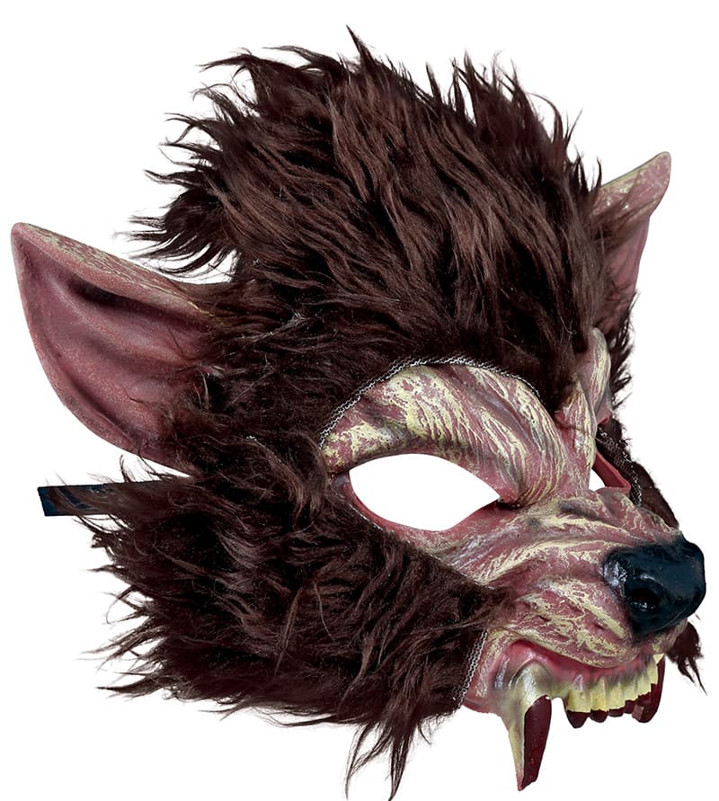 Halvmaske, ulv med hår, latex