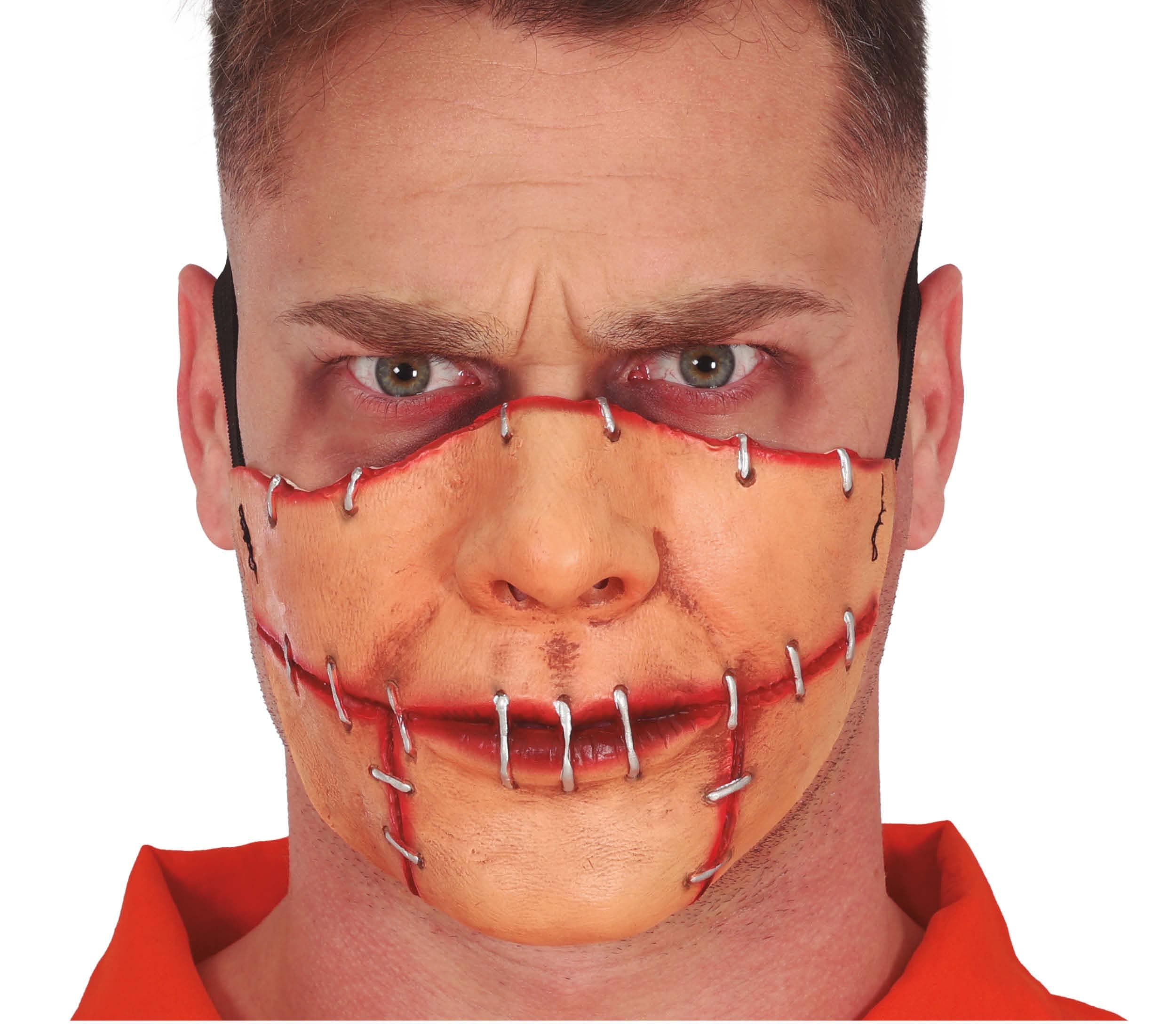 Halvmaske med syet mund, latex