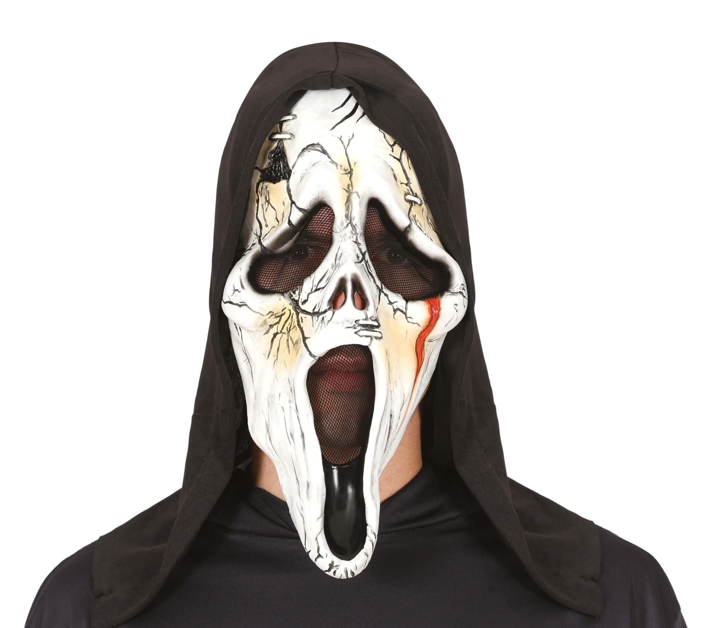 Dræbermaske med hætte, latex, ca. 40,6 cm