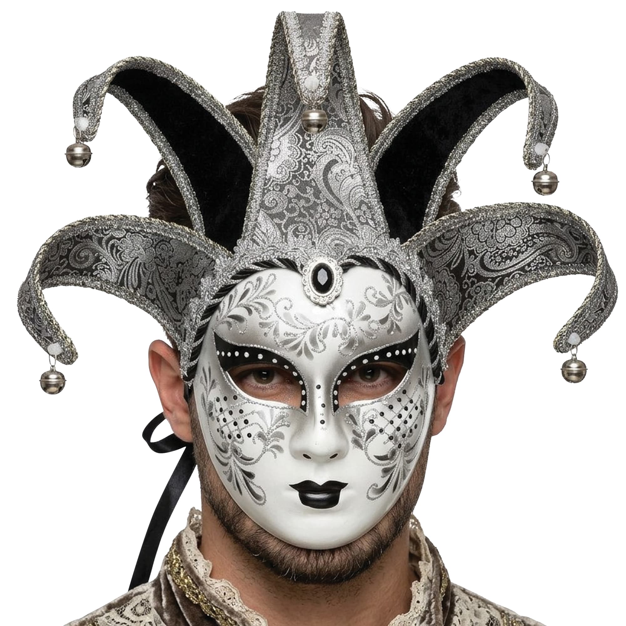 Venetiansk maske, hvid og sølv