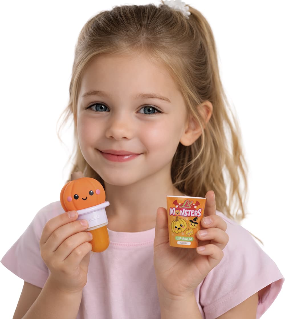 Lil Monsters læbepomade til børn, assorterede motiver, orange, lilla og lyserød