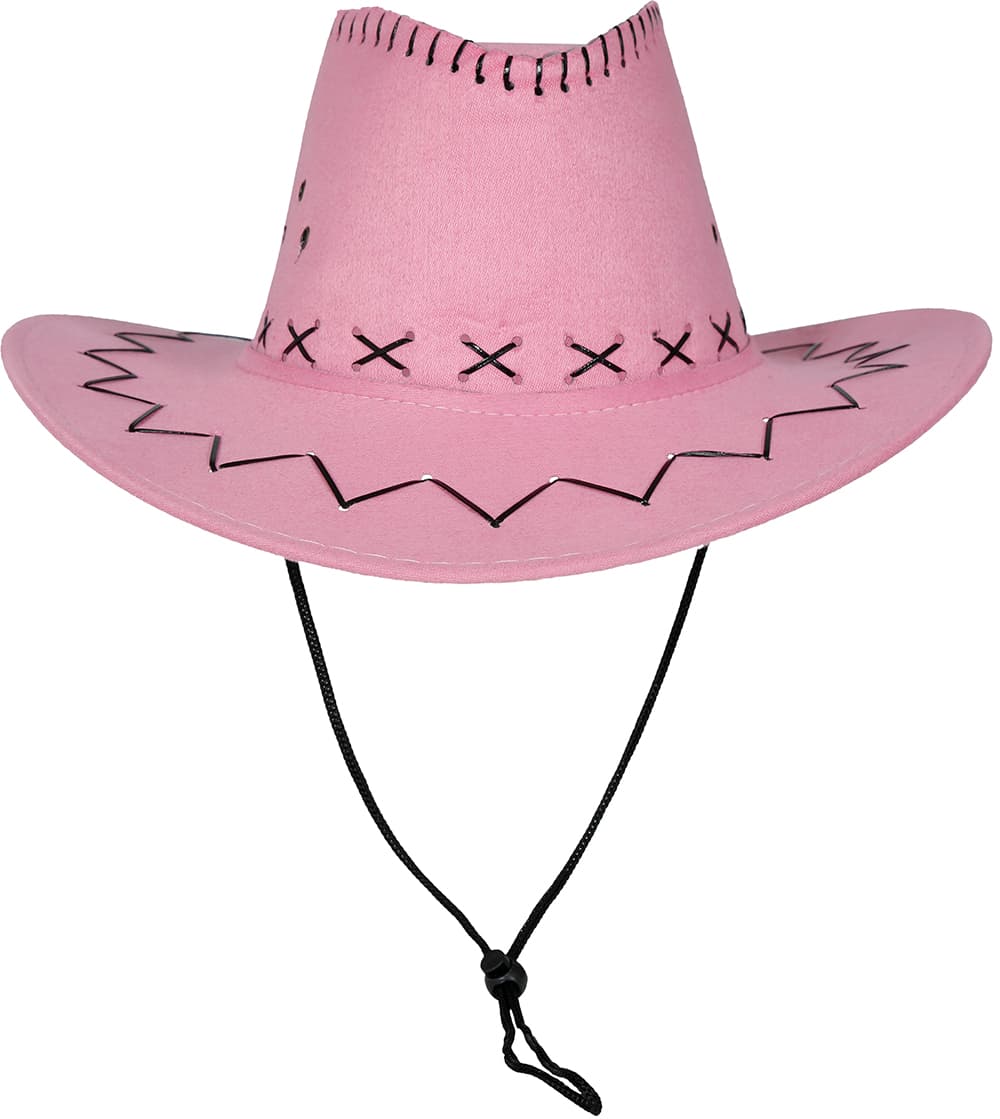 Lyserød cowboyhat i ruskindslook, til voksne