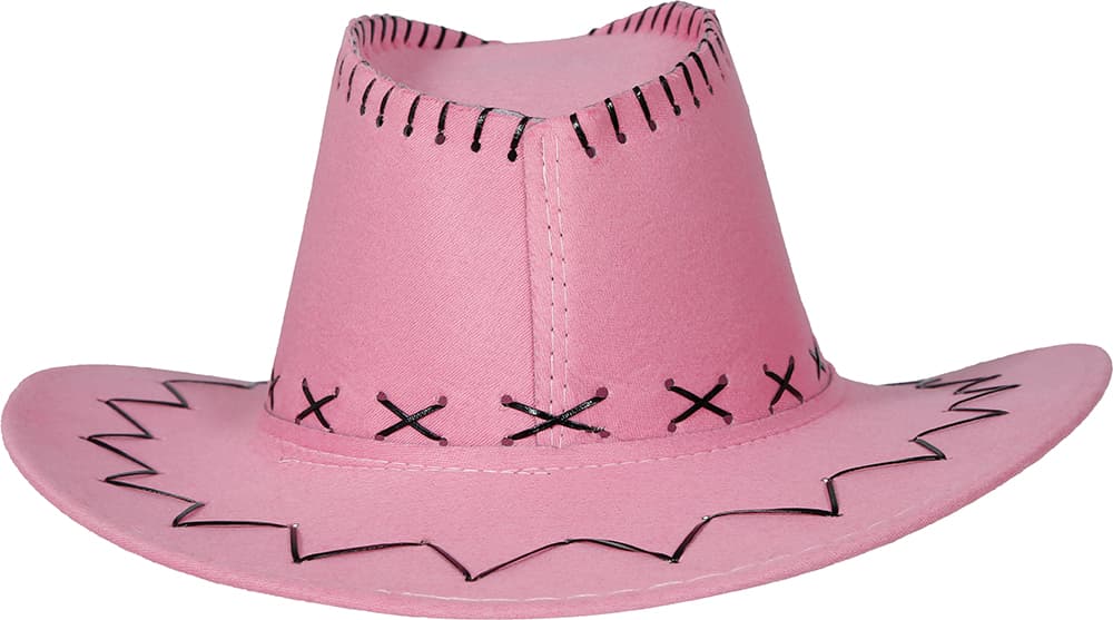 Lyserød cowboyhat i ruskindslook, til voksne