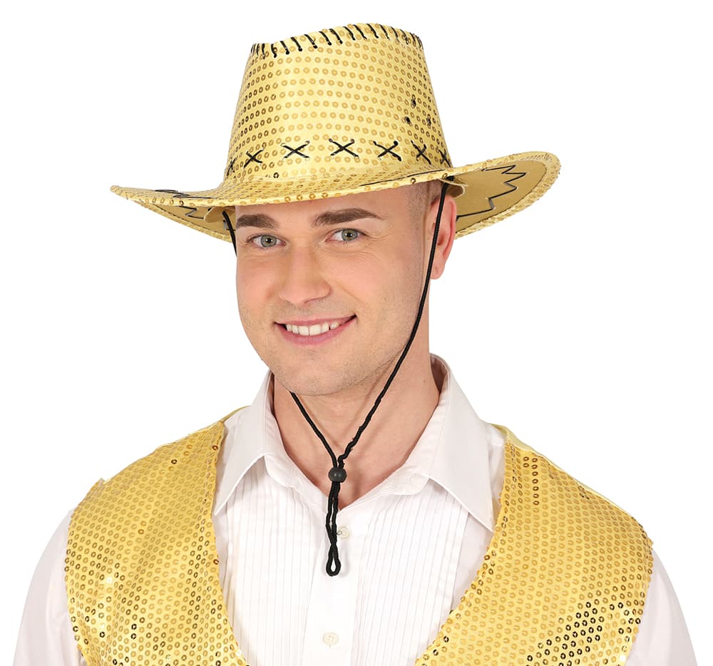 Cowboyhat med guldpailletter til voksne