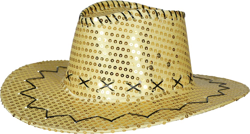 Cowboyhat med guldpailletter til voksne