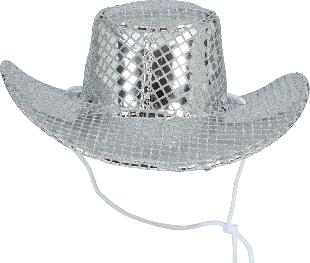 Sølvfarvet 80'er-disco-cowboyhat til voksne