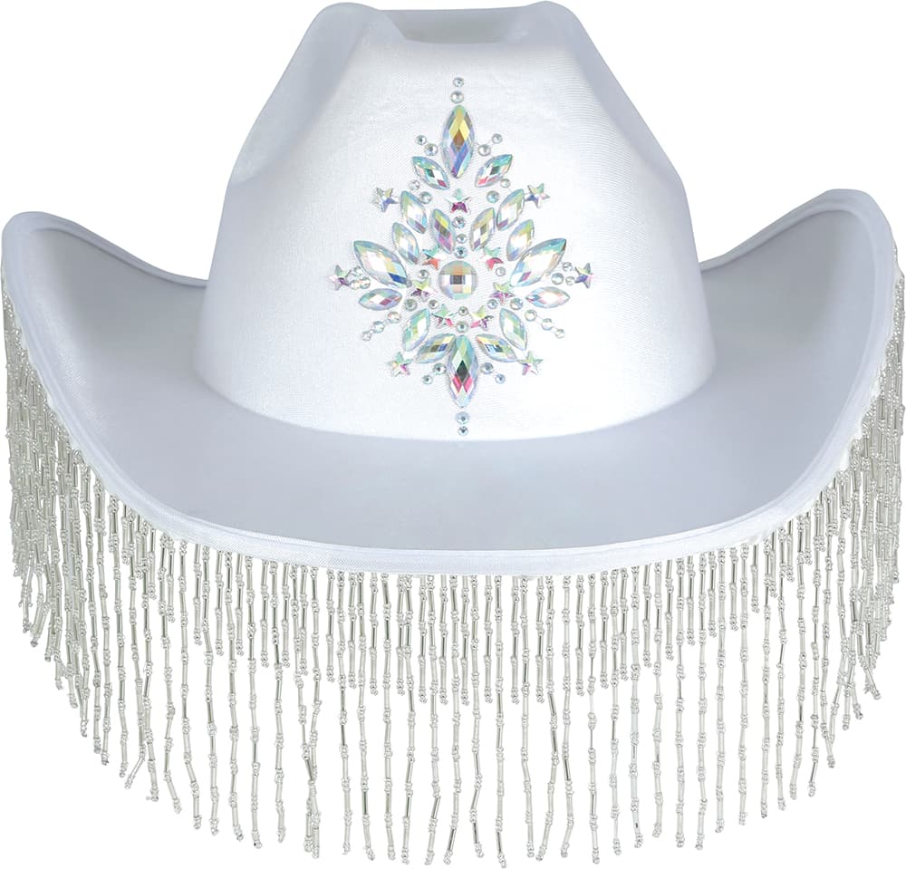 Hvid cowboyhat med frynser i høj kvalitet til voksne