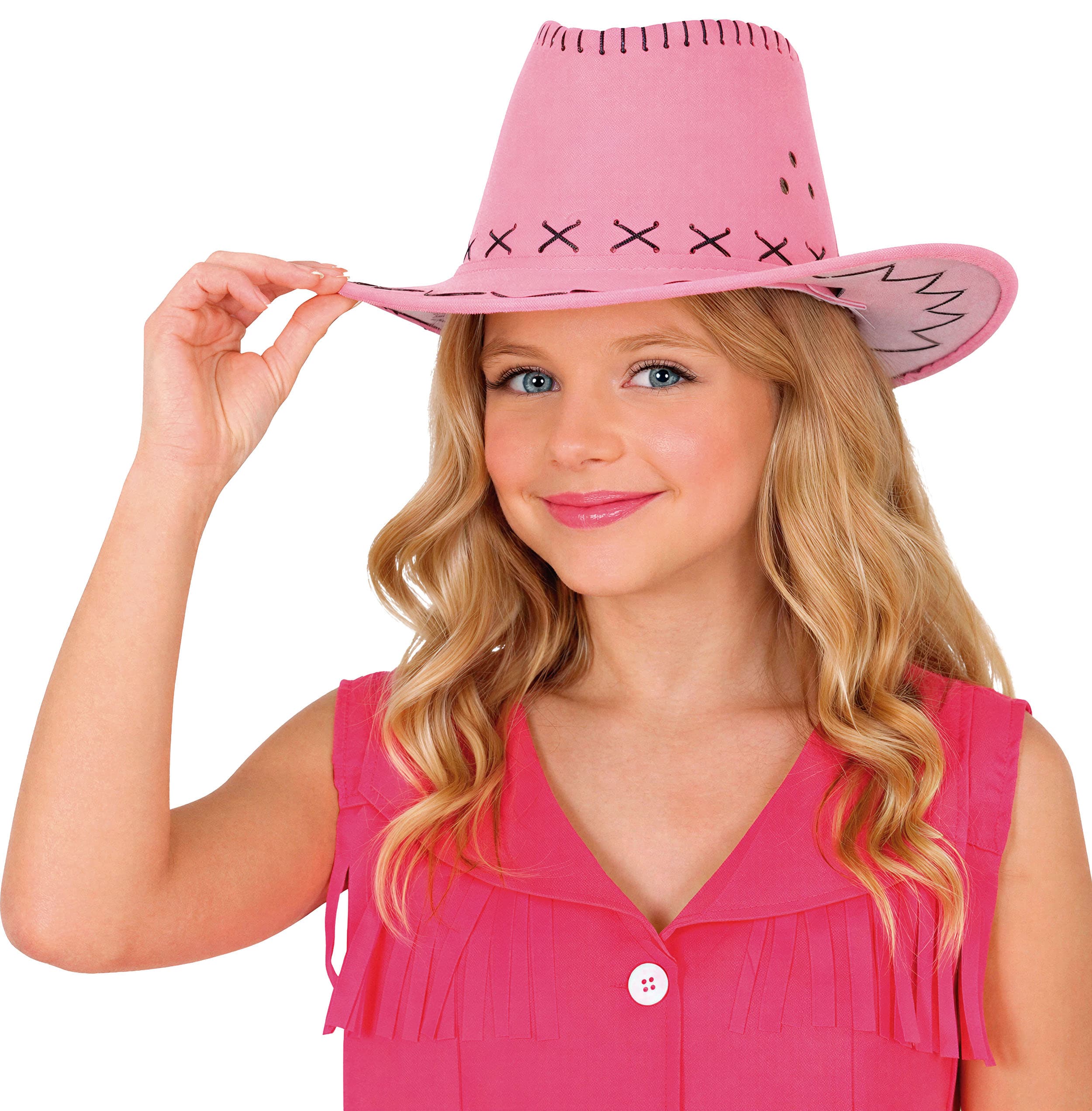 Lyserød cowboyhat i imiteret læder, til børn