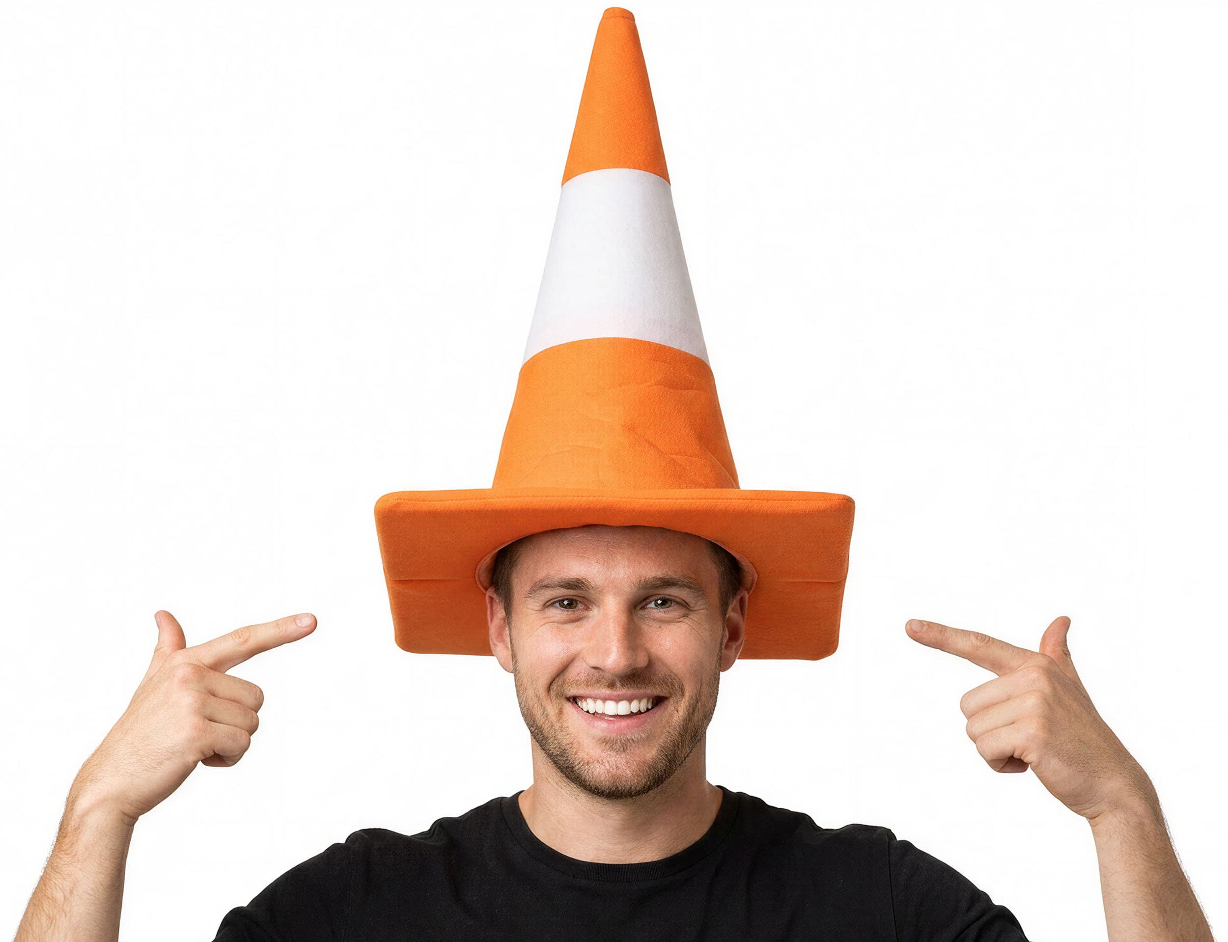 Keglehat, orange, stof, 45 cm