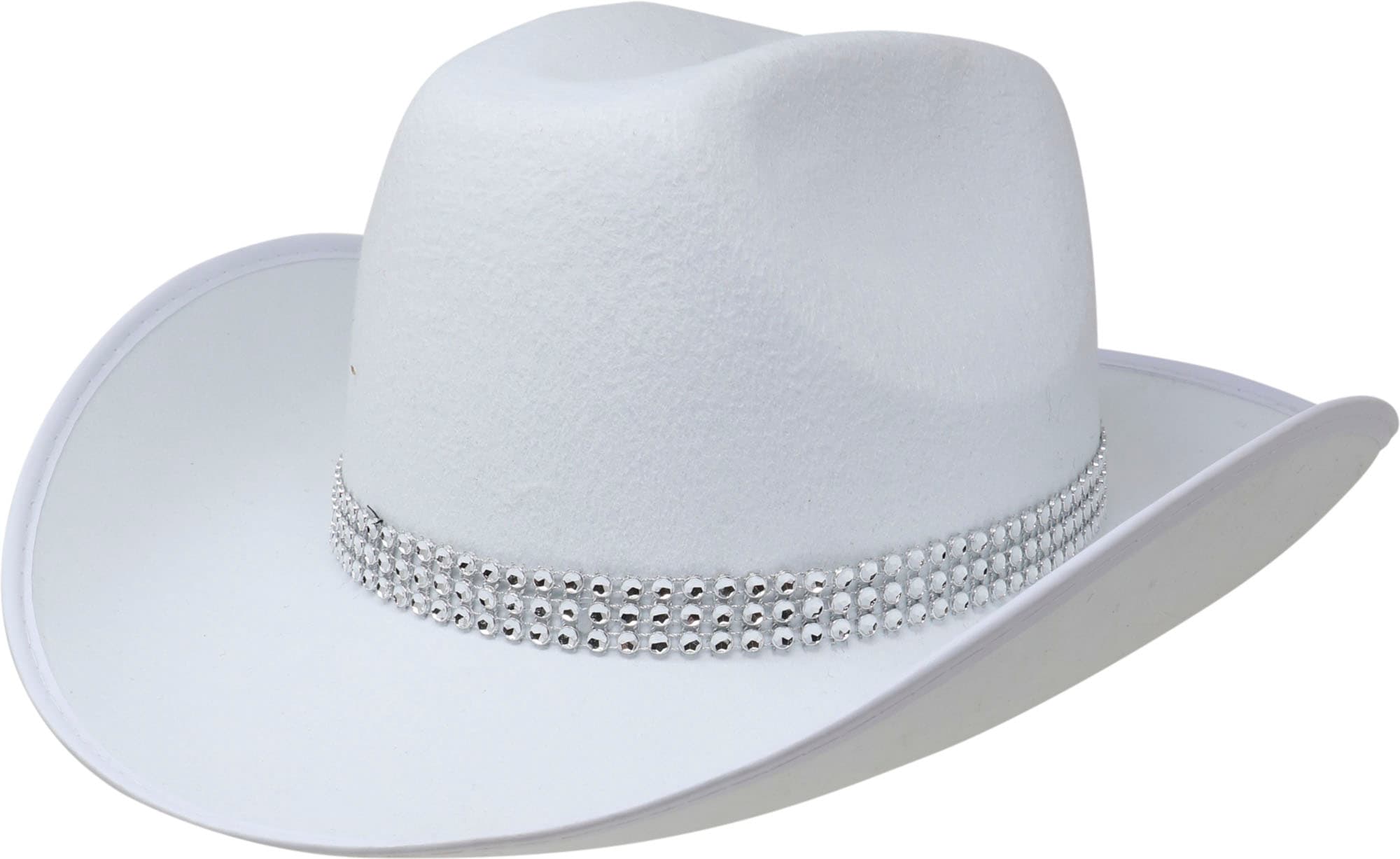 Cowboyhat i filt med rhinsten, hvid