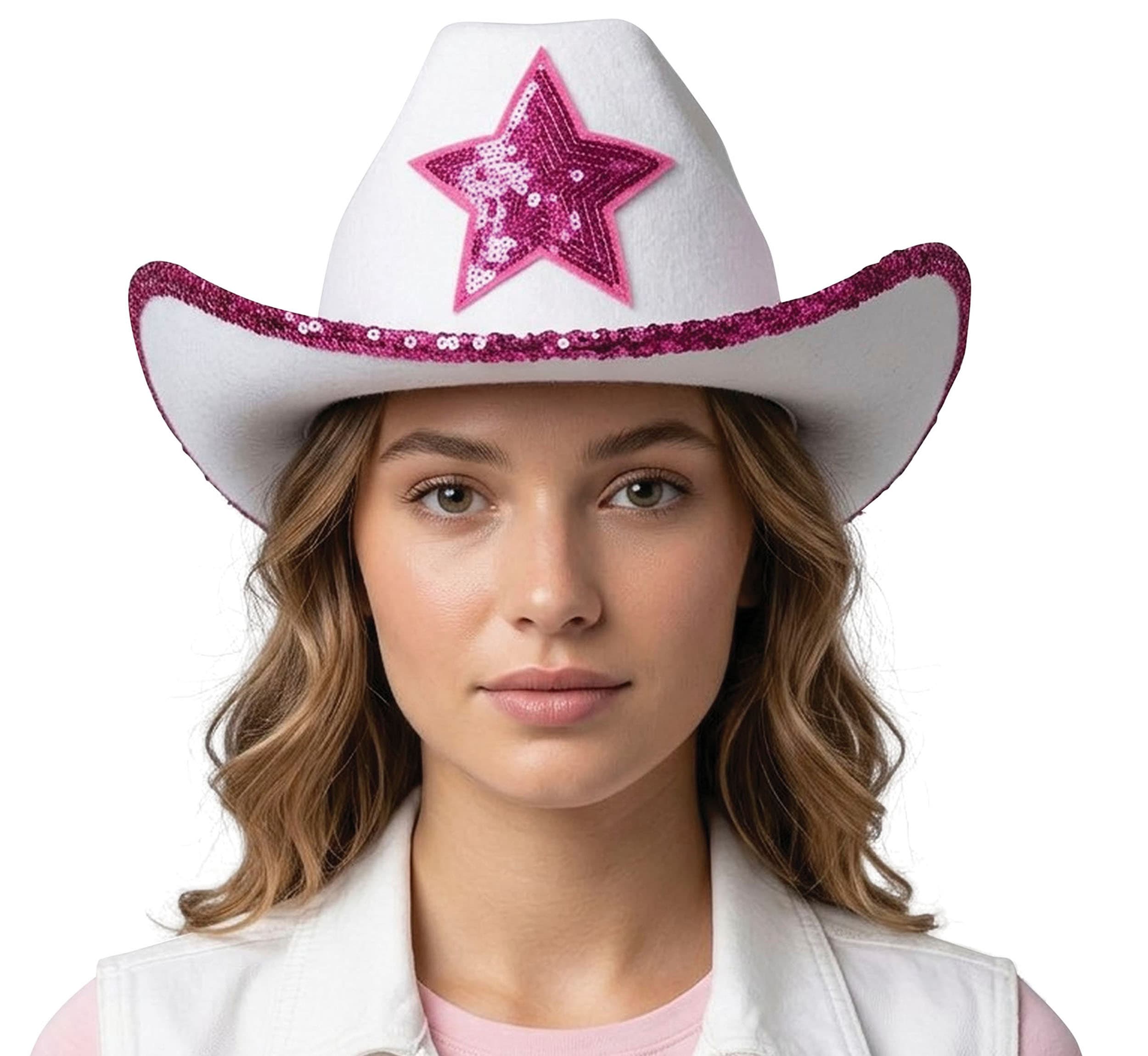 Cowboyhat i filt med stjerne, hvid