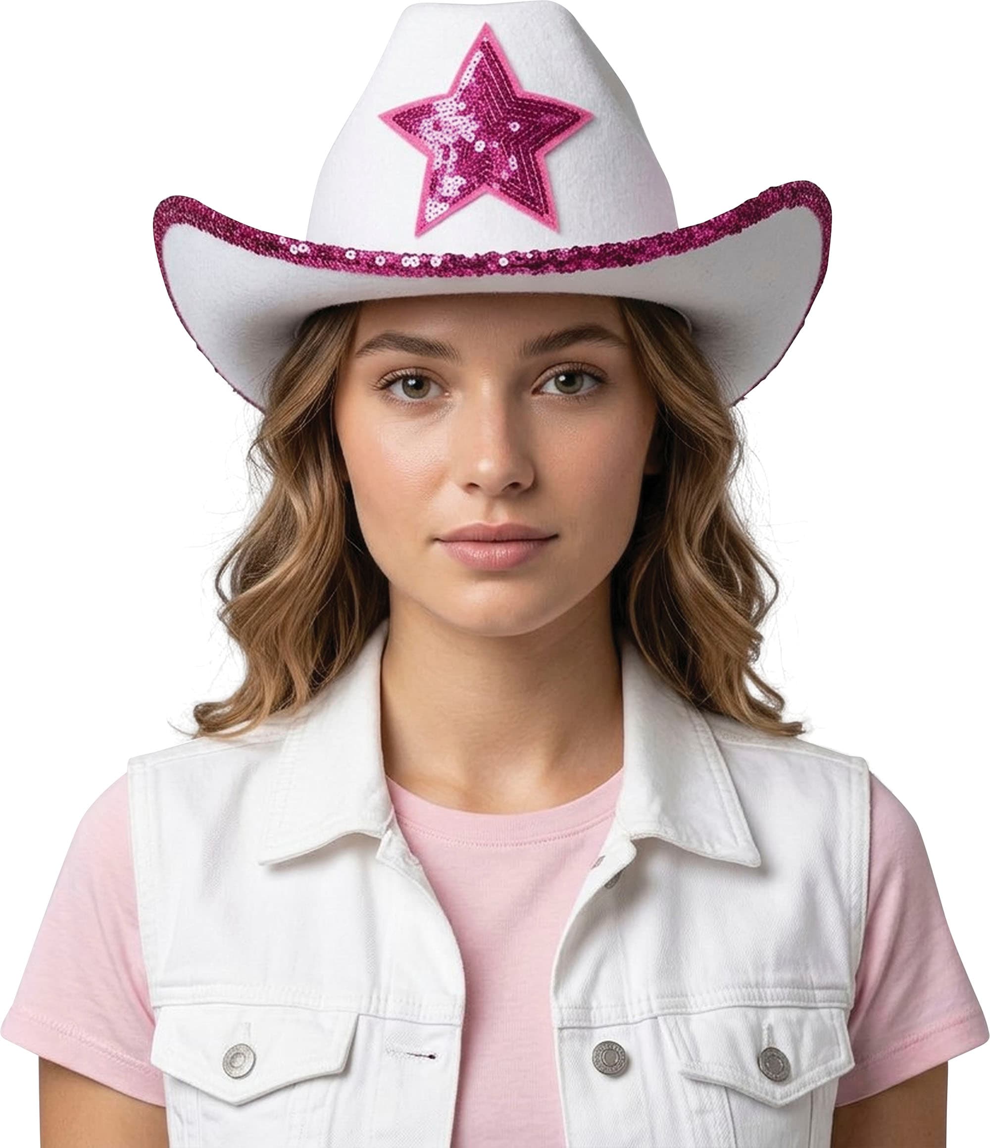Cowboyhat i filt med stjerne, hvid