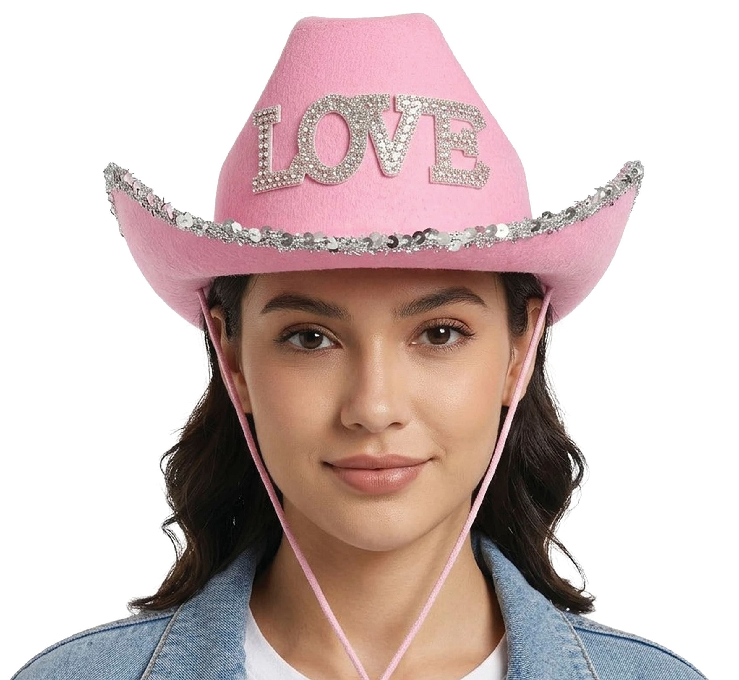 Cowboyhat "Love" i filt, lyserød