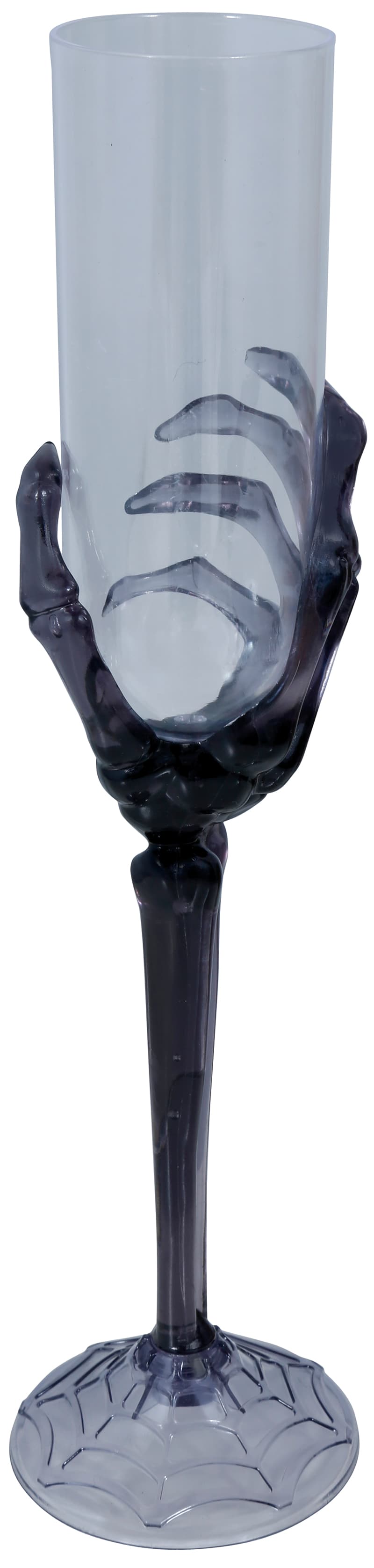 Gennemsigtigt champagneglas med sort skelethånd, 25 cm