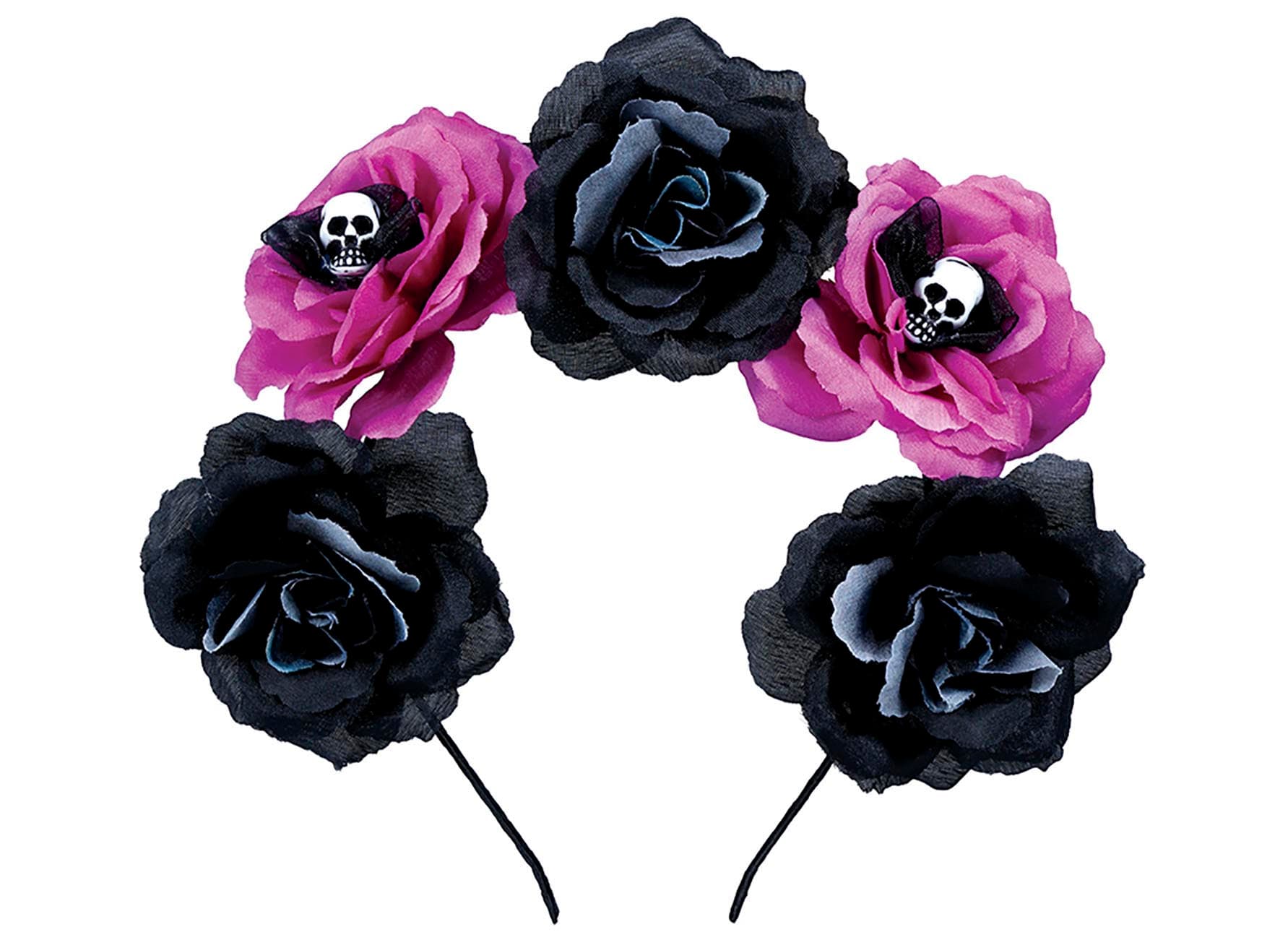 De Dødes Dag-hårbøjle med sorte og lyserøde blomster