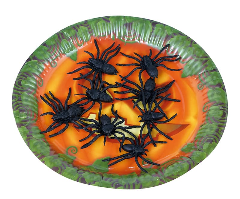4 plastikedderkopper, 10 cm