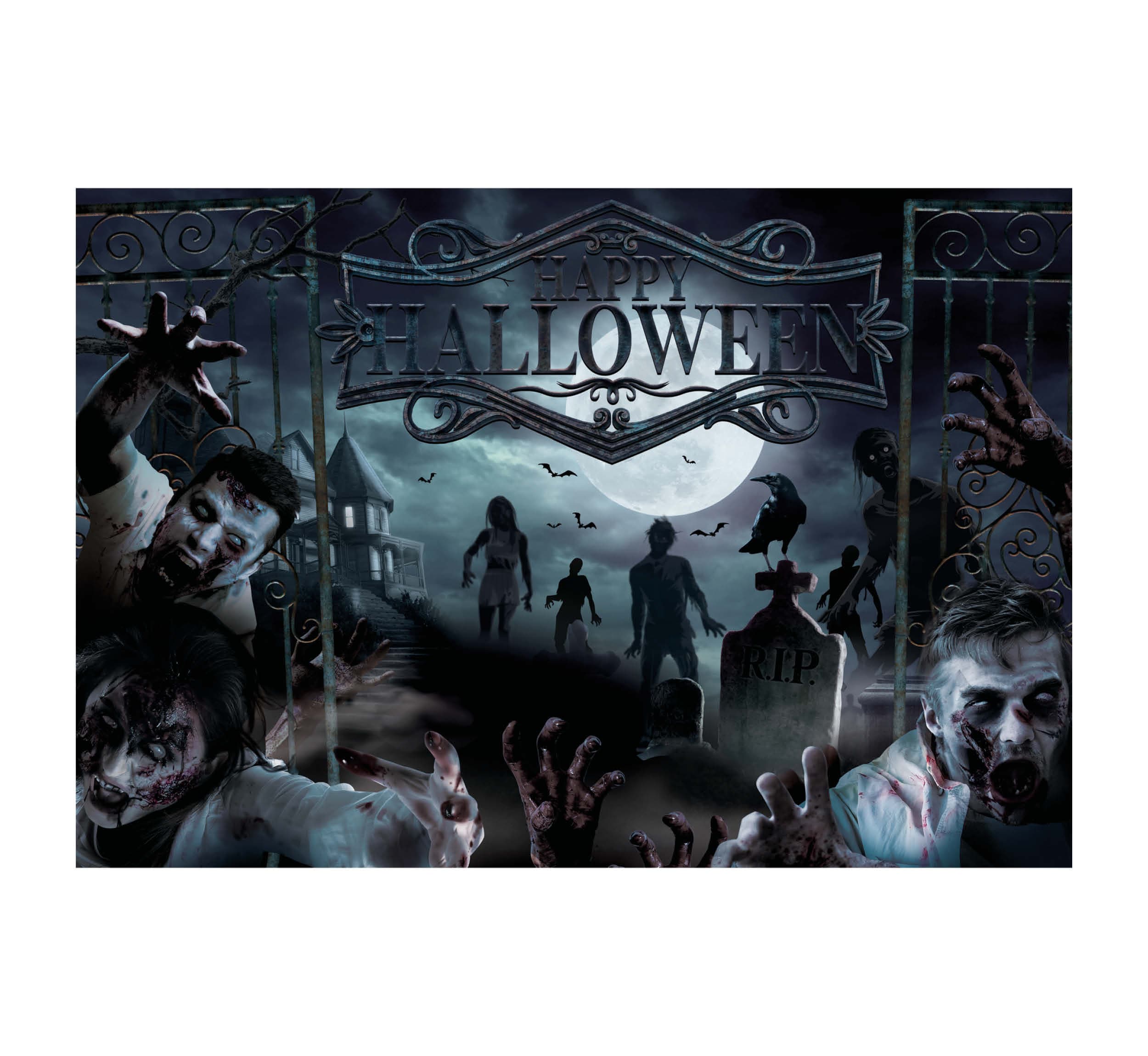Baggrund til halloweenfest med zombier, stof, 220 × 150 cm