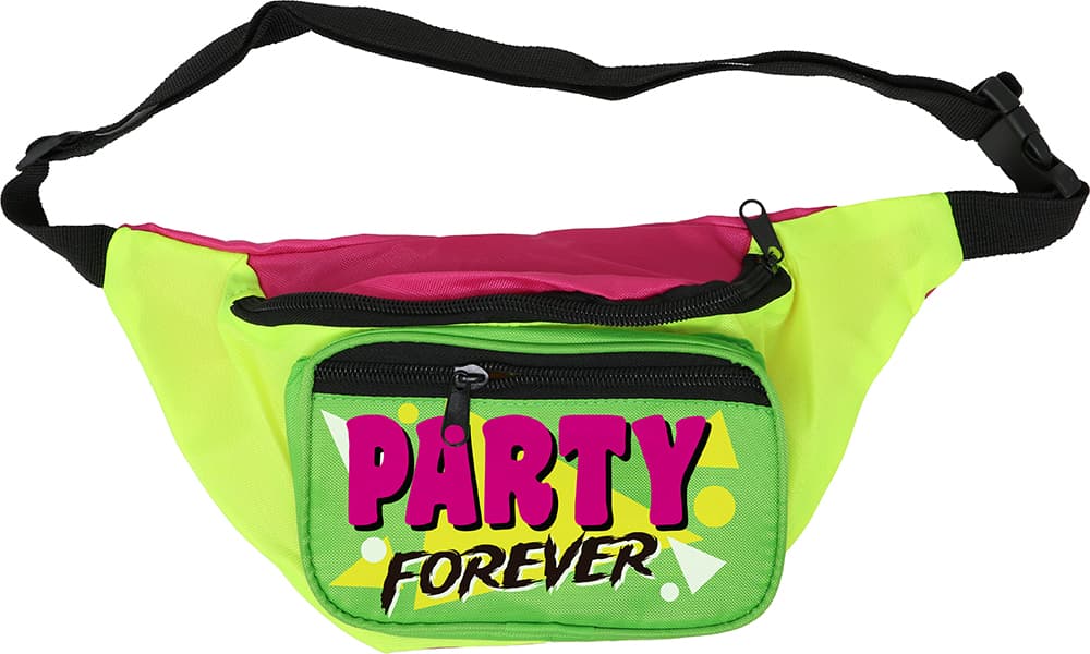 Farverig 80'er-bæltetaske, 35 × 12 cm
