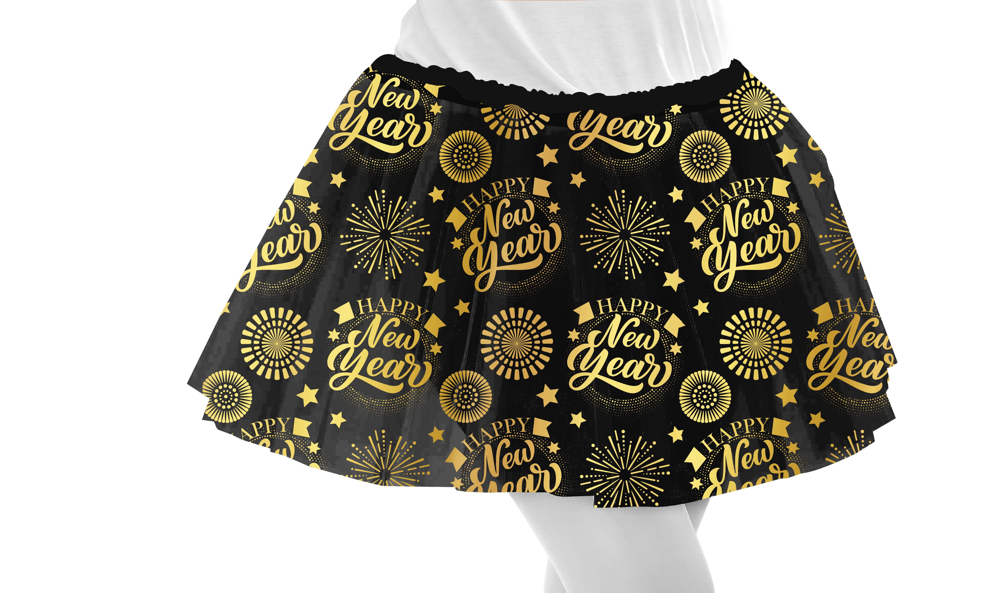 Tutu "Happy New Year", sort og guld, 30 cm, til børn