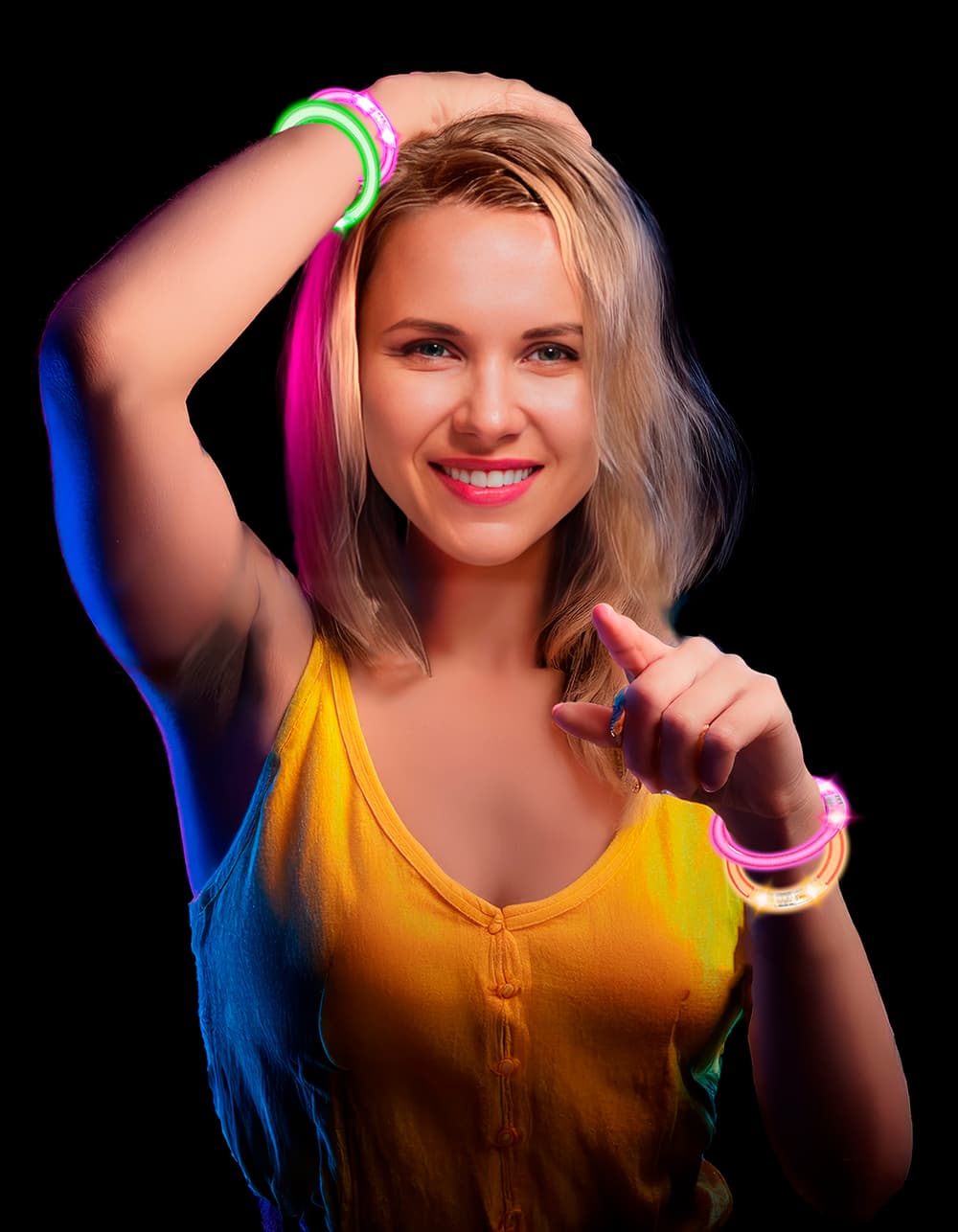 Pose med 4 assorterede LED-armbånd, 8 cm