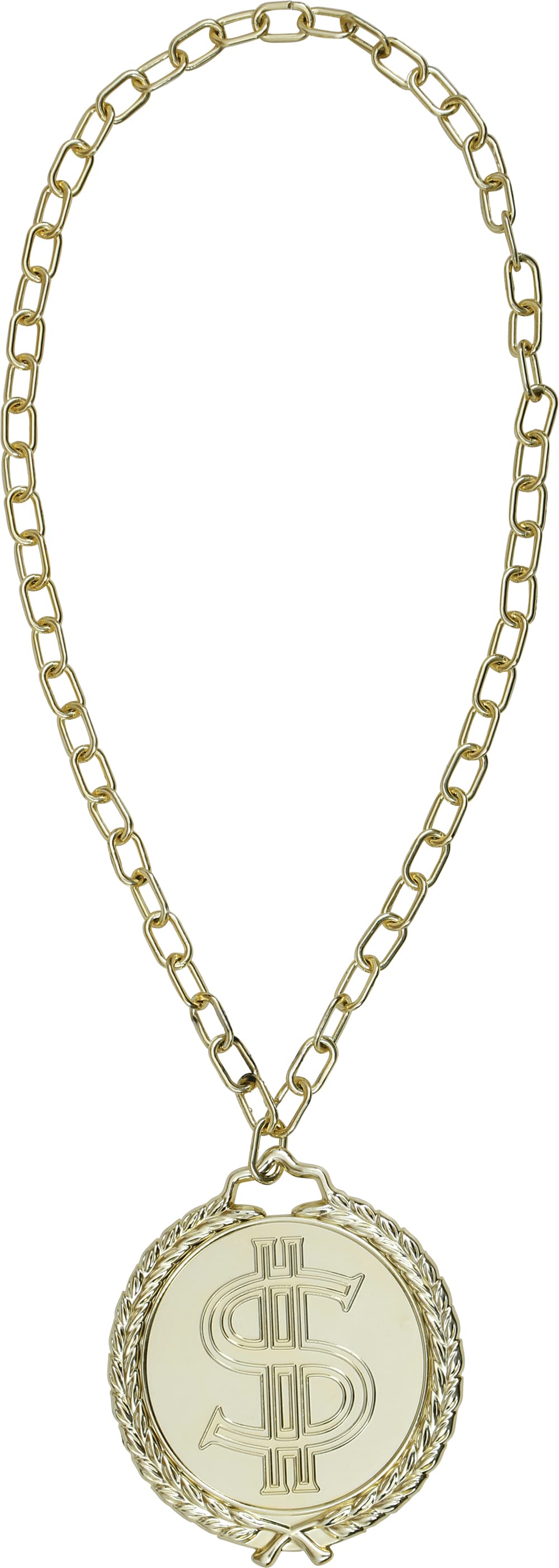 Guldfarvet dollarmedaljon, 13 cm, PVC, til voksne