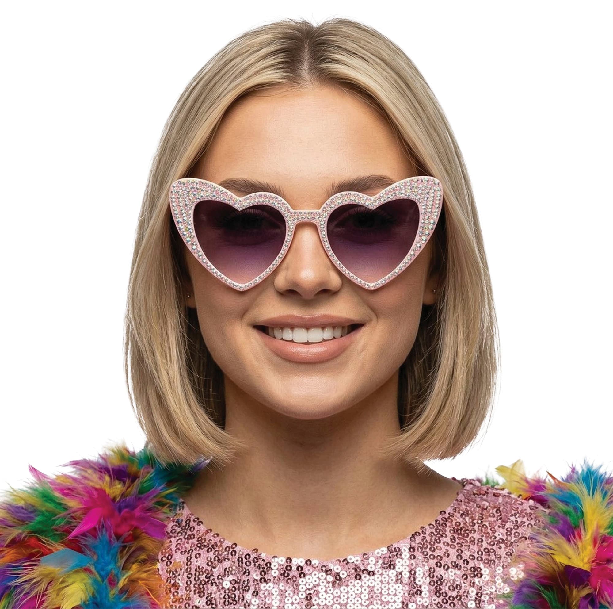 Hjertebriller med rhinsten, pink, model 27696