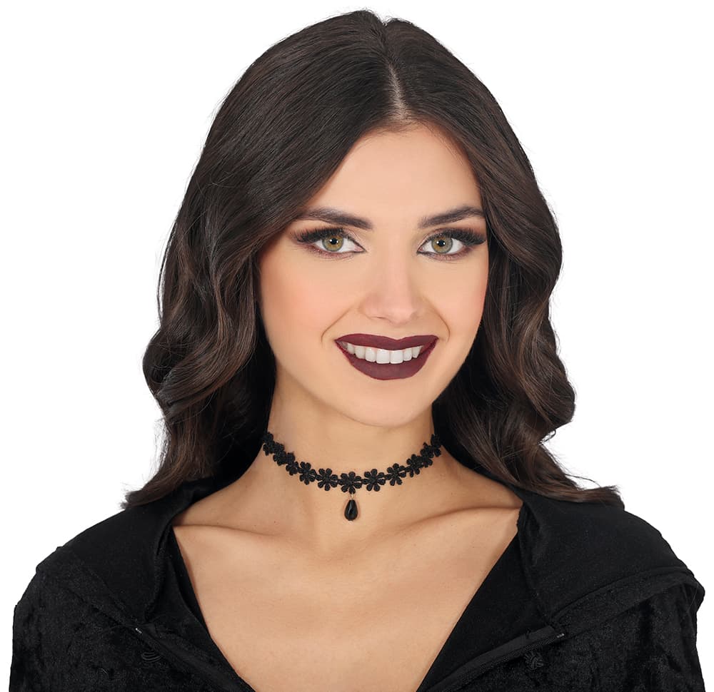 Sort broderet choker med blomster