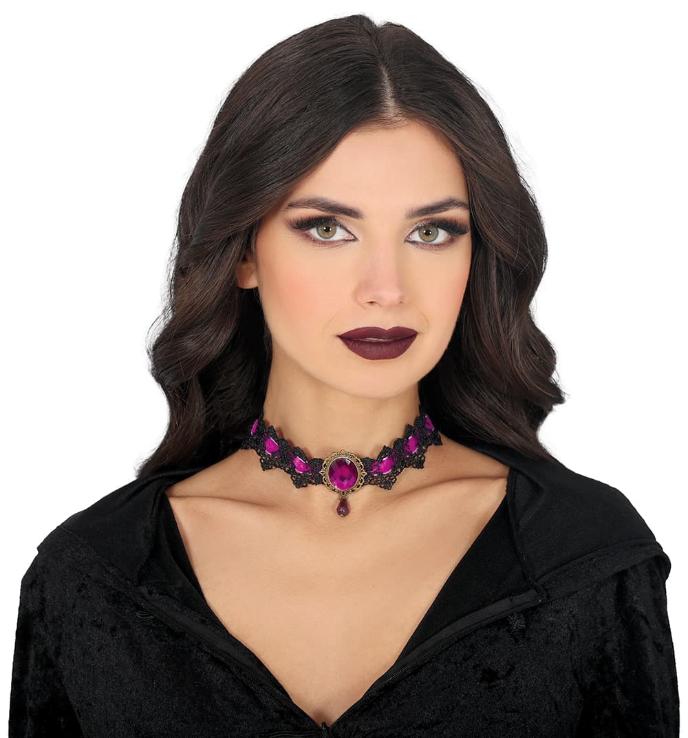 Lilla og sort broderet choker