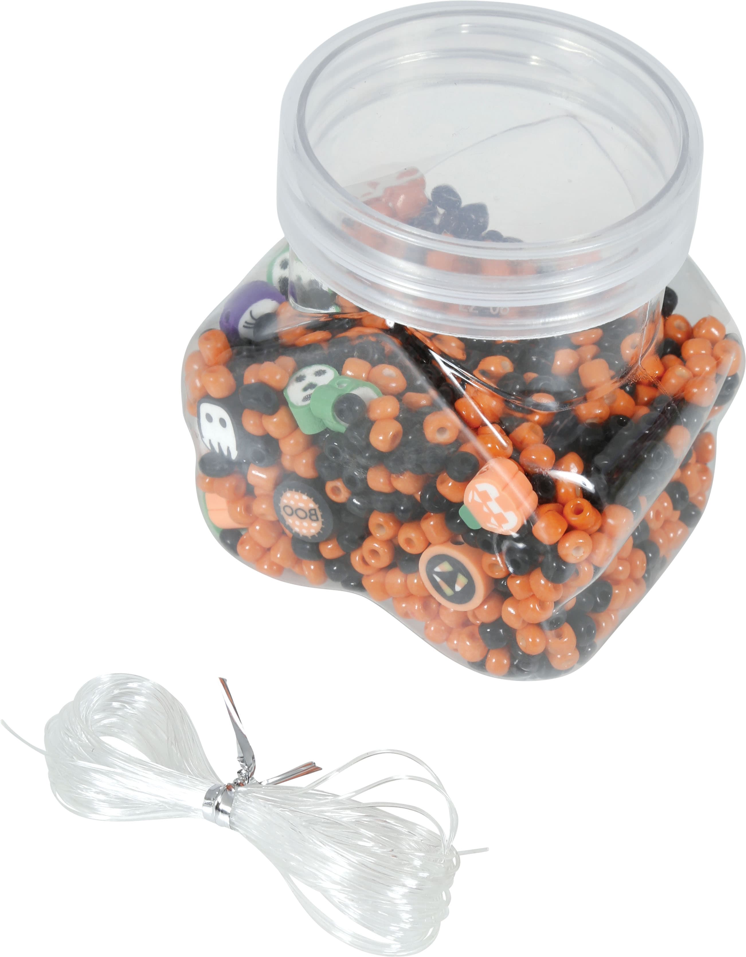 Krukke med 1300 dele til halloweenarmbånd, DIY
