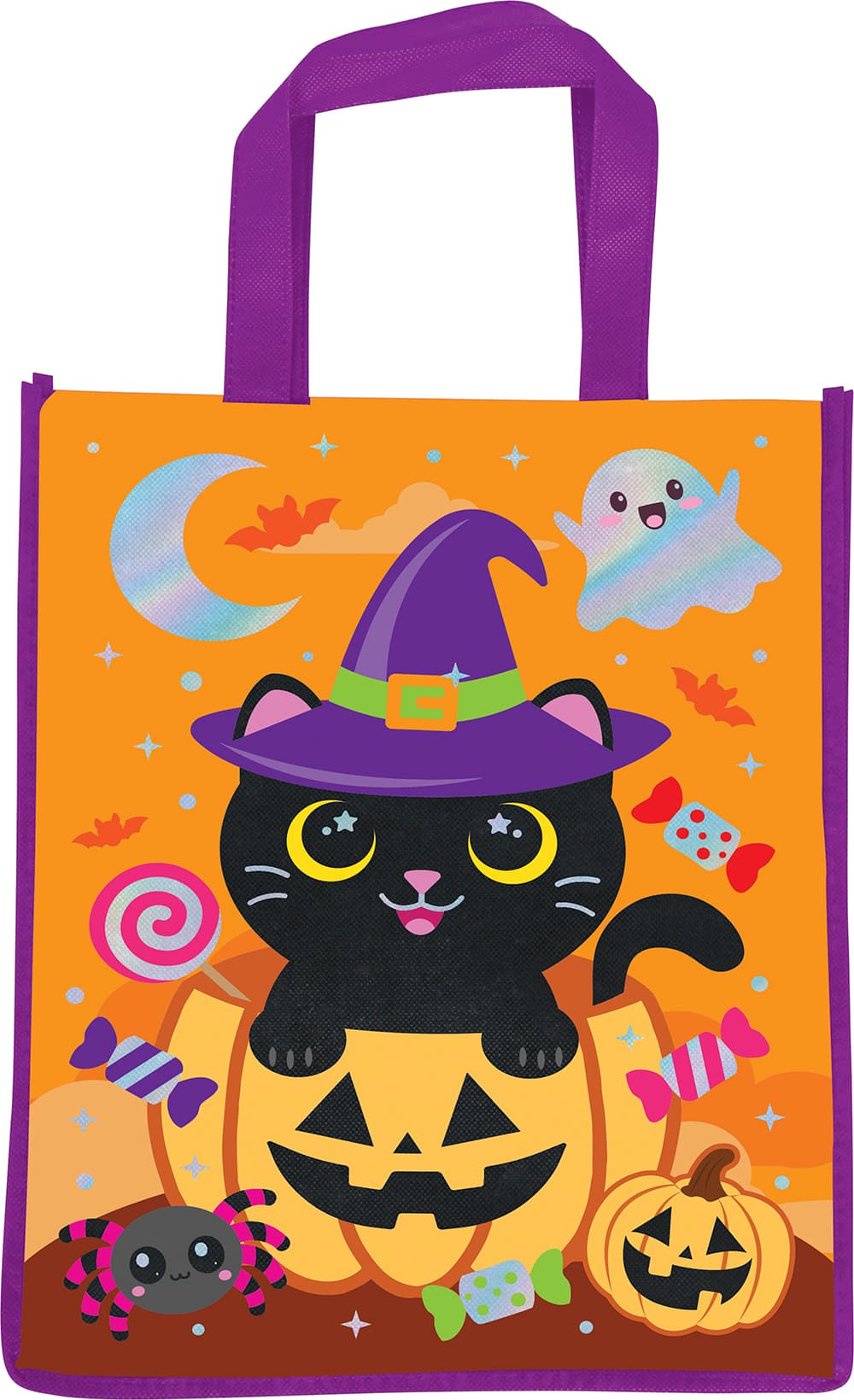 Pose med kat, metalliseret, PVC, 36 × 30 cm