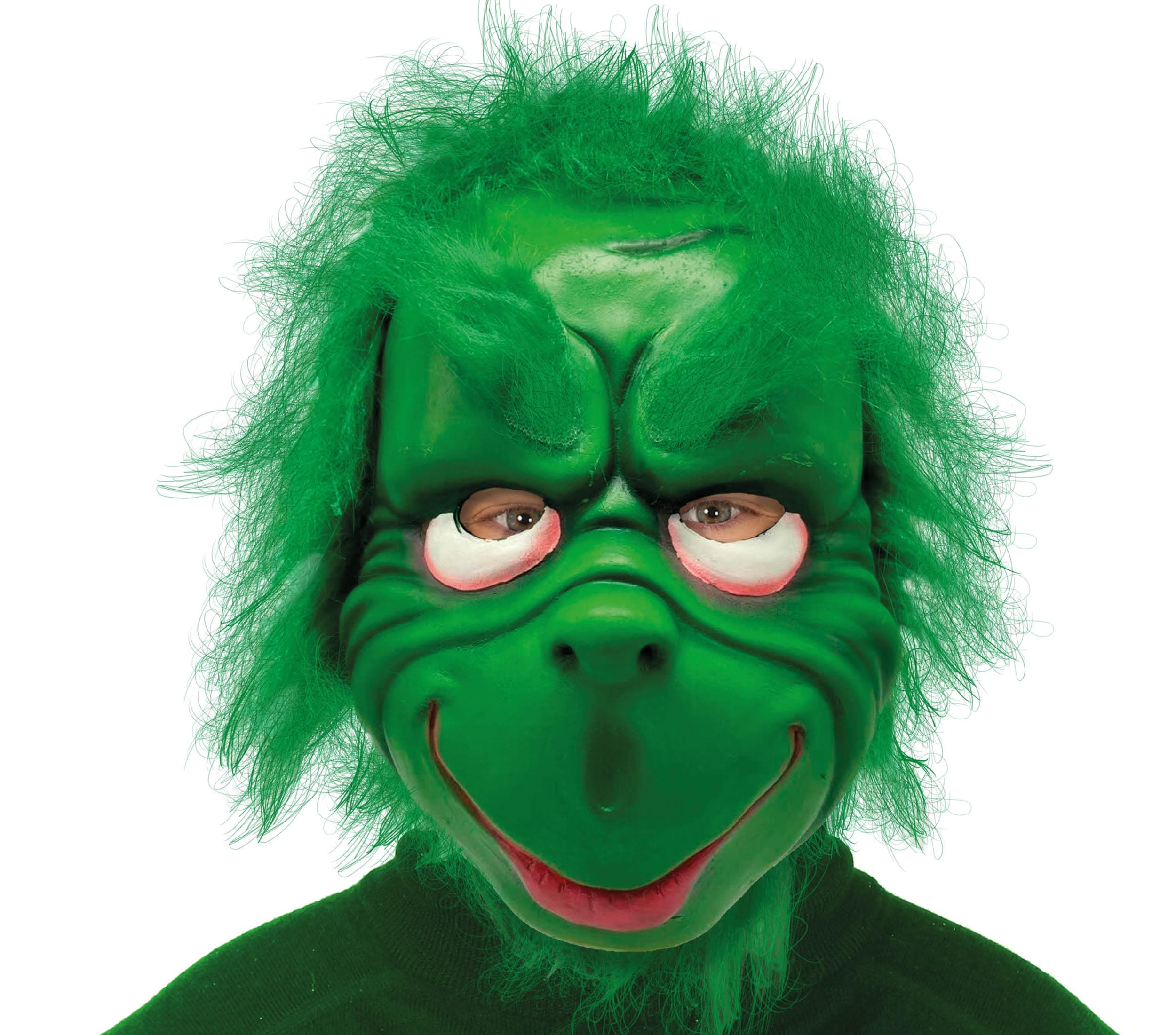 Latexmaske af gnaven grøn nisse med hår