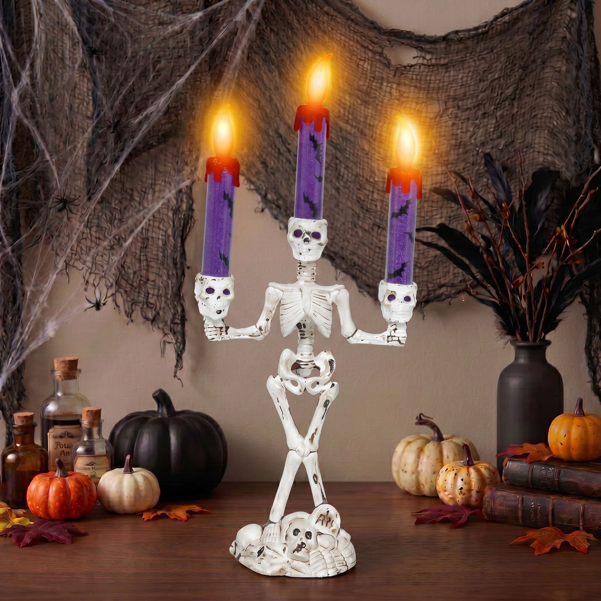 Assorteret skelet-kandelaber med lys, PVC, 35 cm