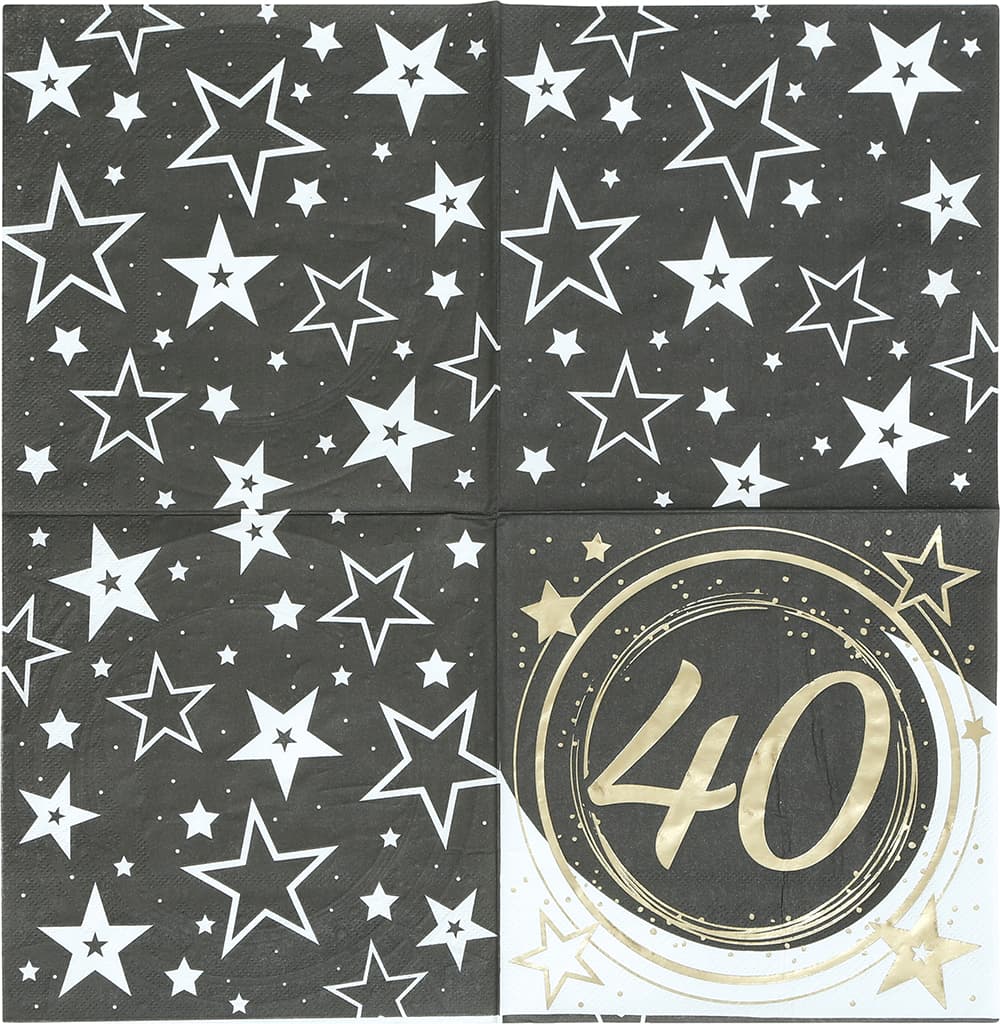 Pose med 12 servietter 40 år, 16 × 16 cm