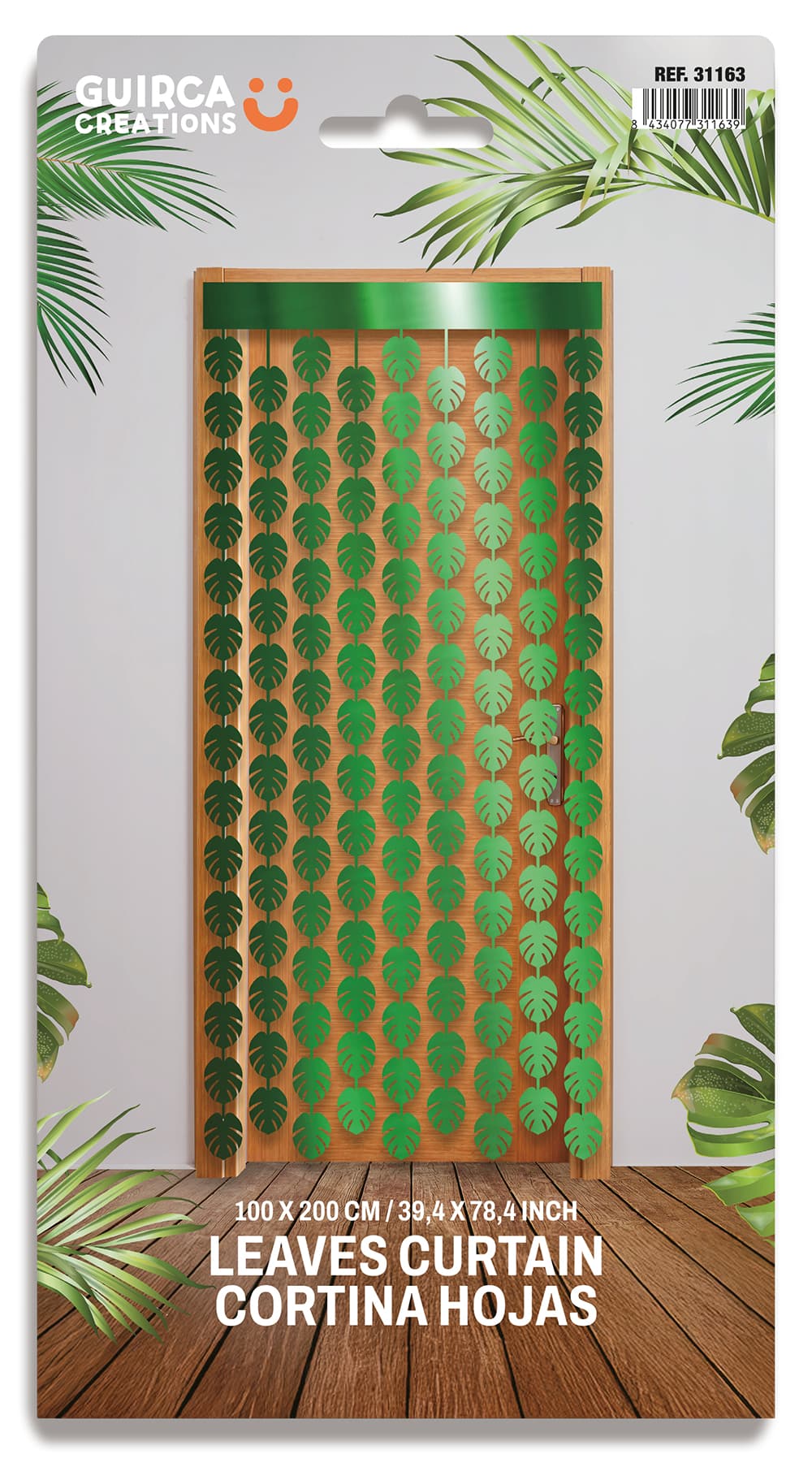 Glitterforhæng med palmeblade, 100 × 200 cm