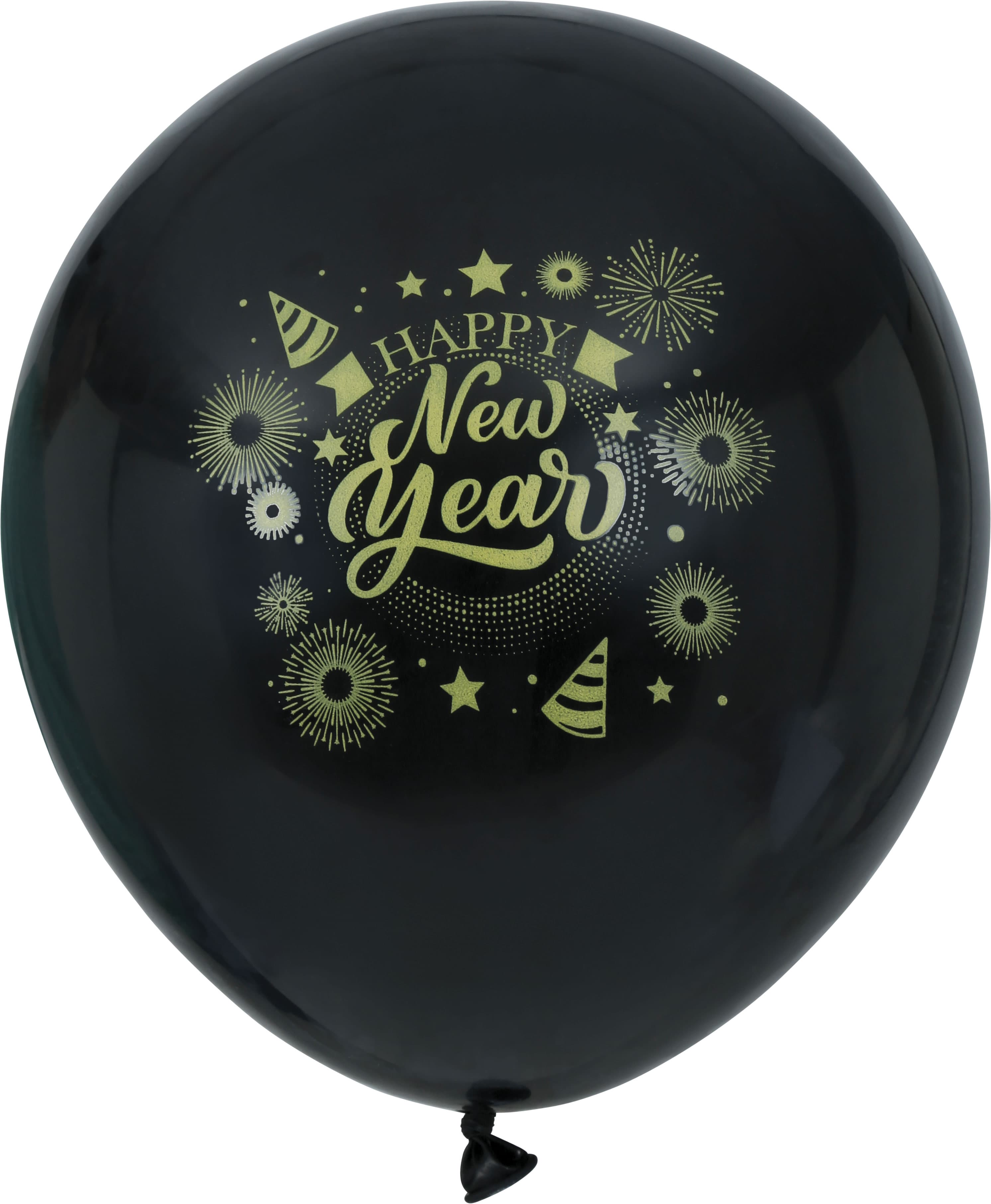 Pose med 10 sorte balloner "Happy New Year", latex