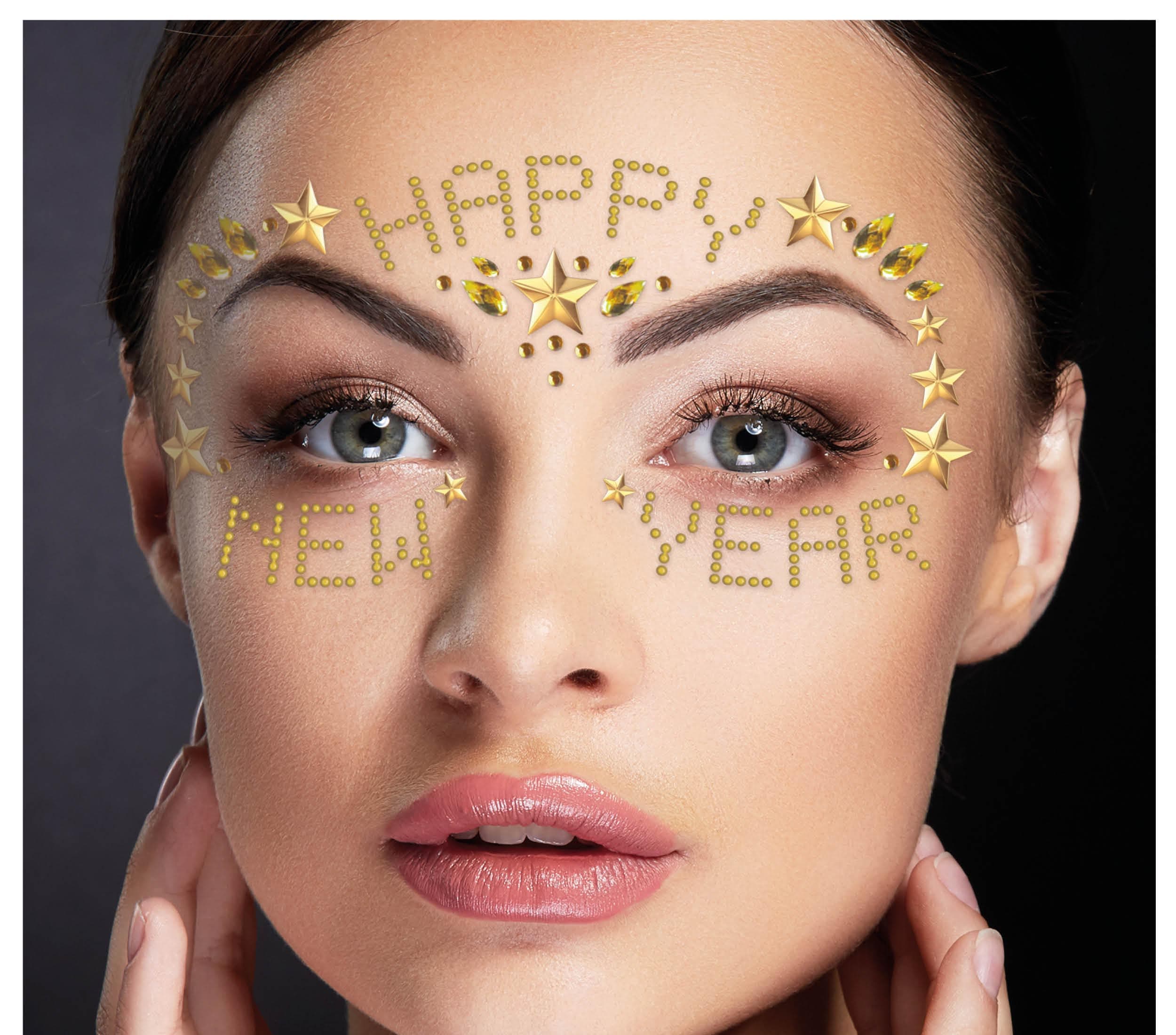 Selvklæbende ansigtssmykker "Happy New Year", 15 × 14 cm, guld