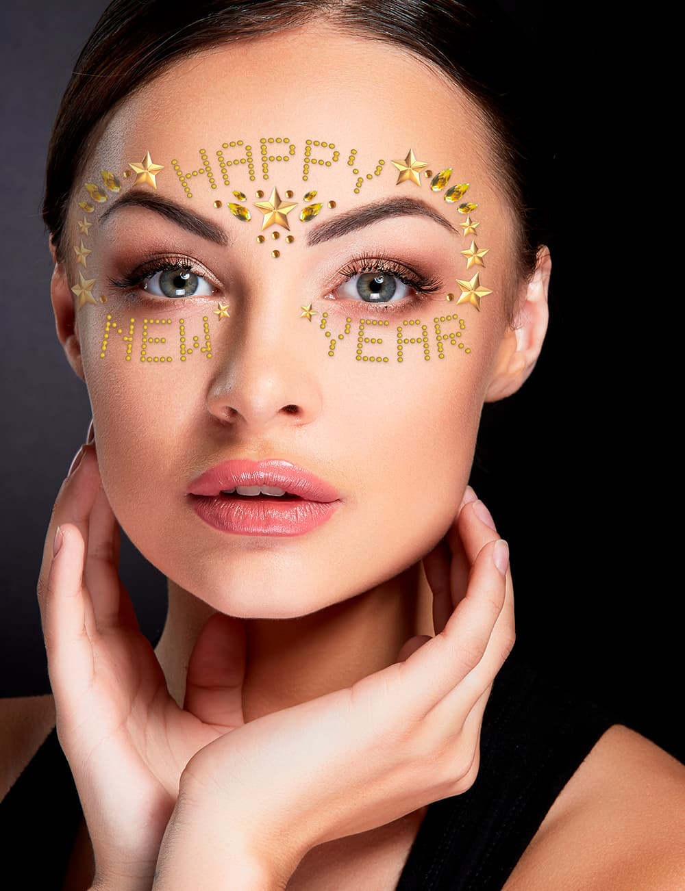 Selvklæbende ansigtssmykker "Happy New Year", 15 × 14 cm, guld