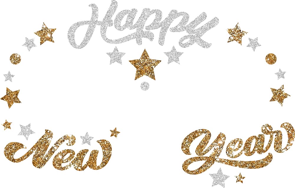 Selvklæbende ansigtssmykker "Happy New Year", 15 × 14 cm, guld og sølv