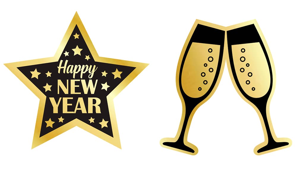 Guirlande "Happy New Year", 300 cm, 16 × 16 cm, sort og guld