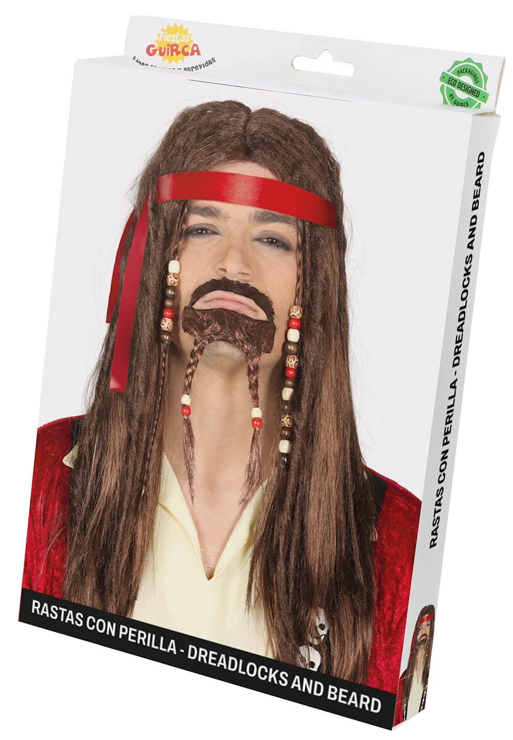 Brun dreadlock-paryk med fipskæg (i æske)