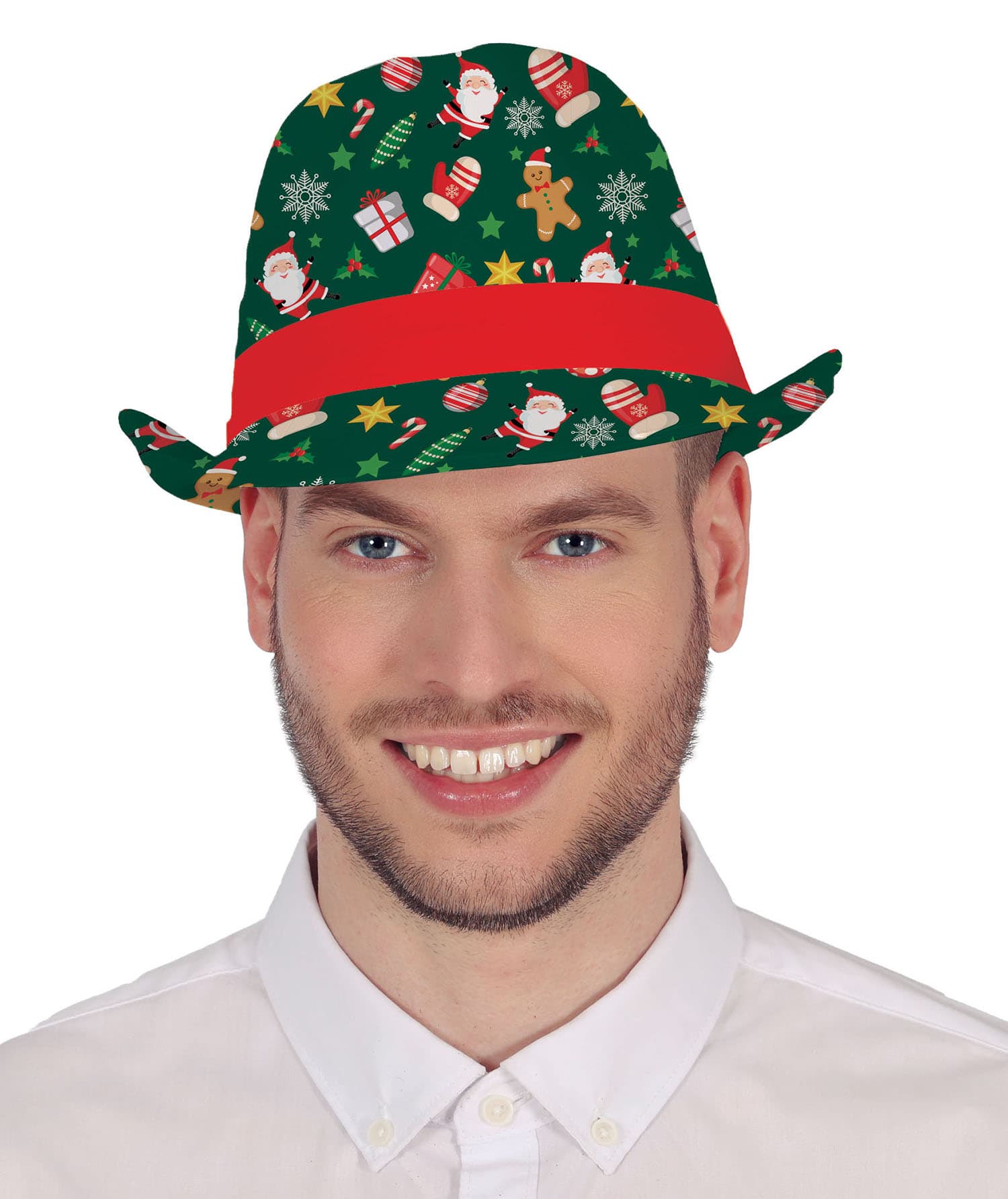 Grøn gangsterhat med juleprint
