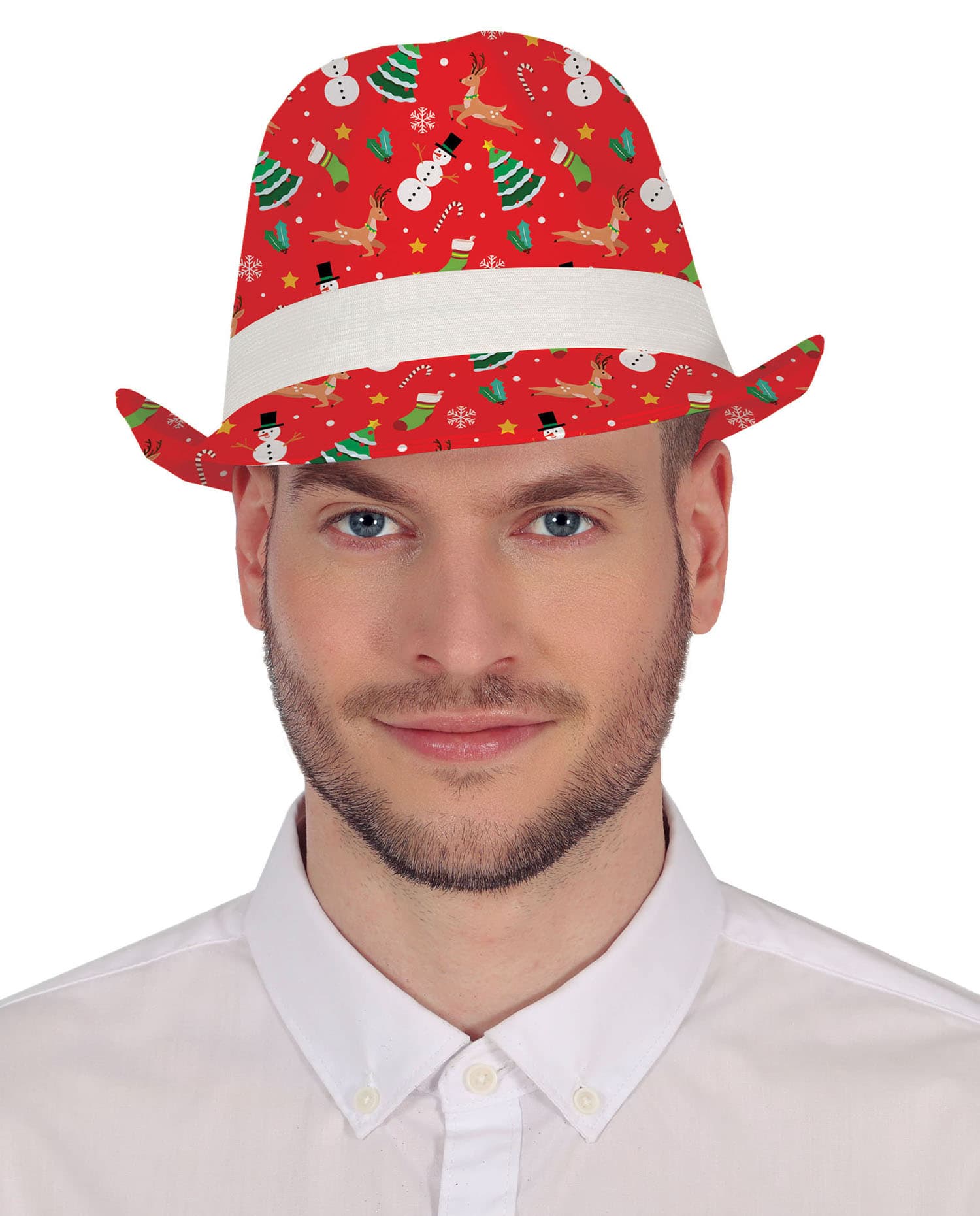 Rød gangsterhat med juleprint