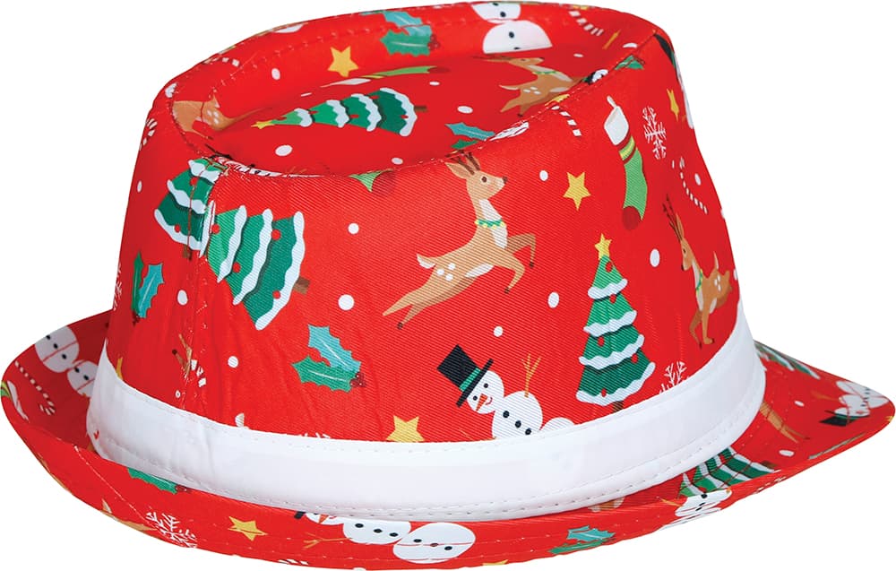 Rød gangsterhat med juleprint