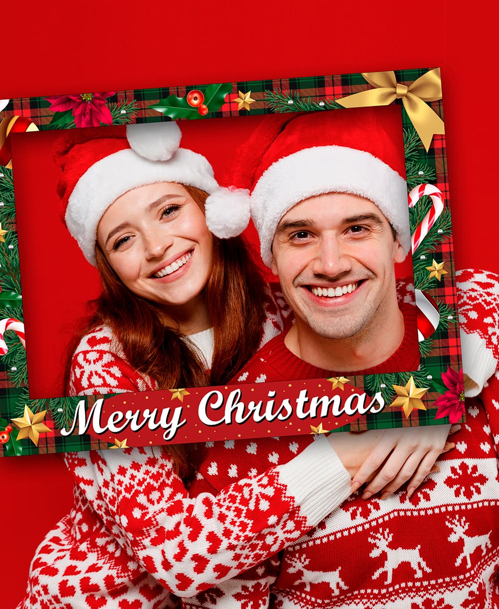 Photobooth-ramme "Merry Christmas", rød, 80 × 60 cm