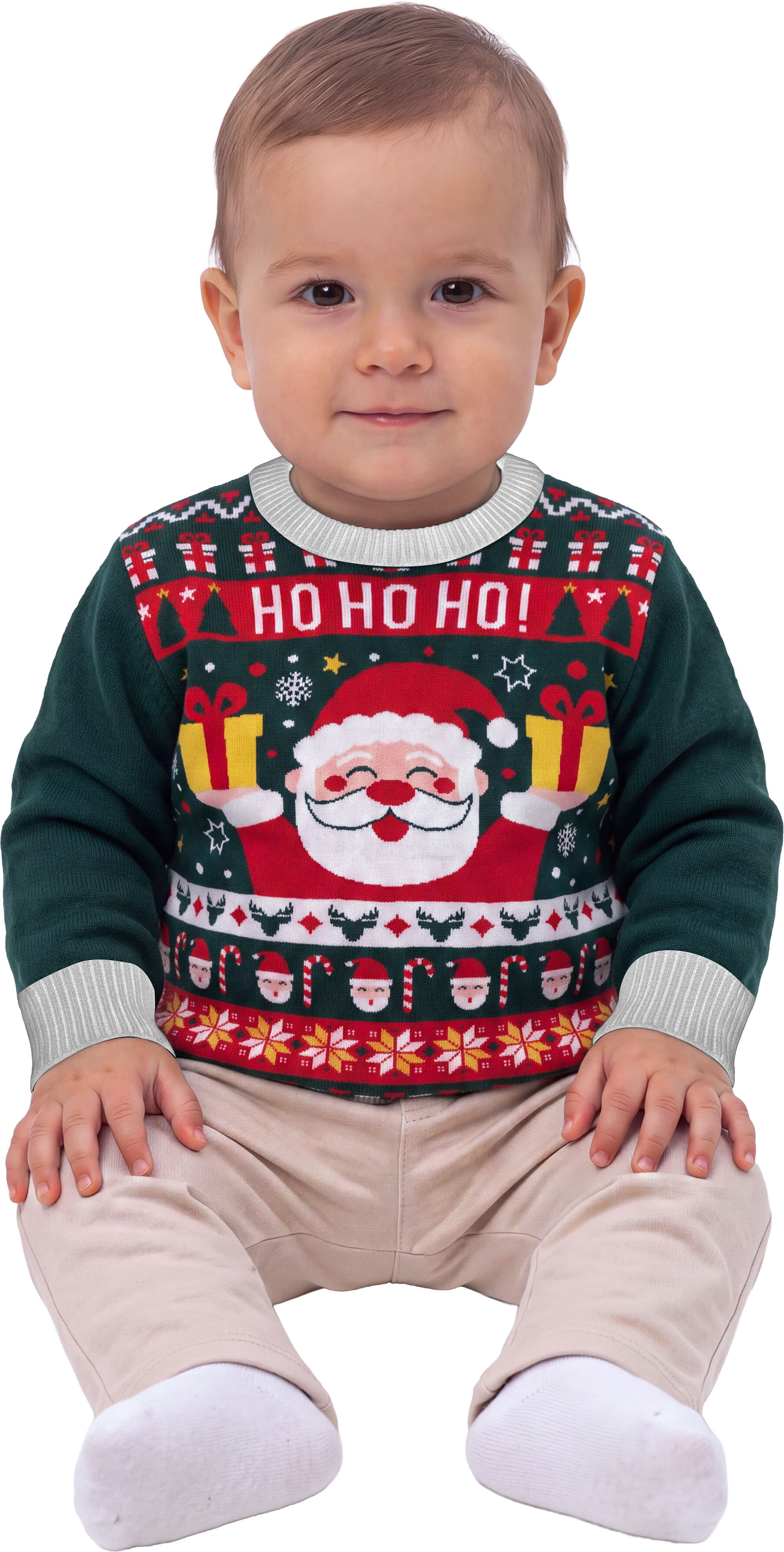 Grøn julesweater i uld til baby