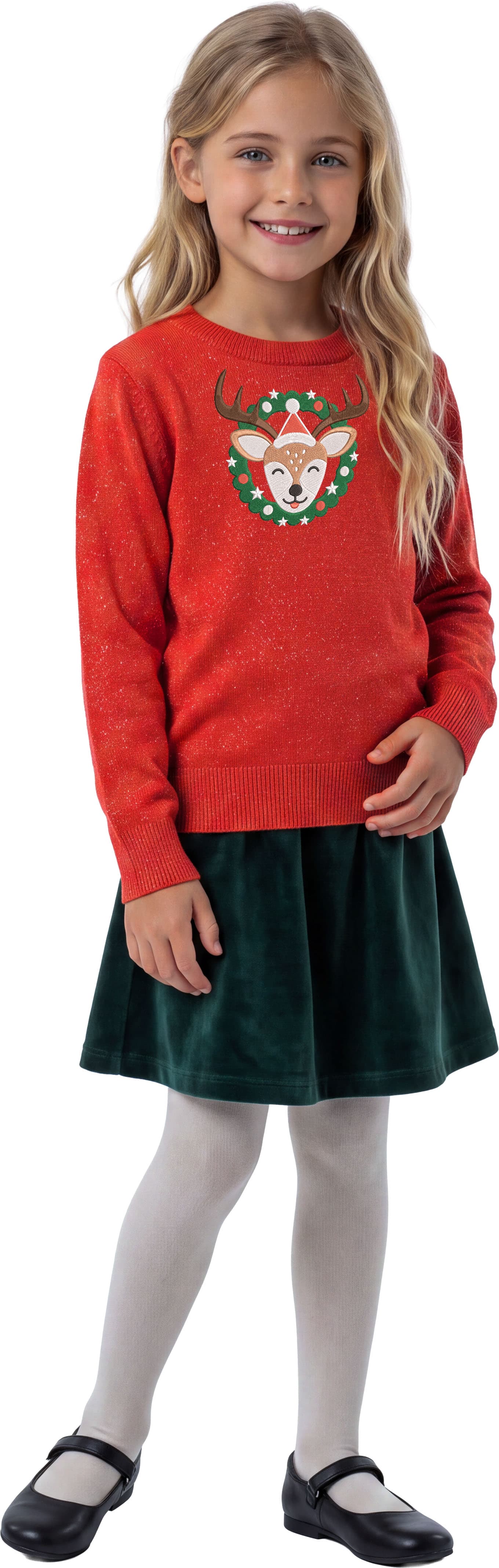 Julesweater med rensdyr i glitter til børn