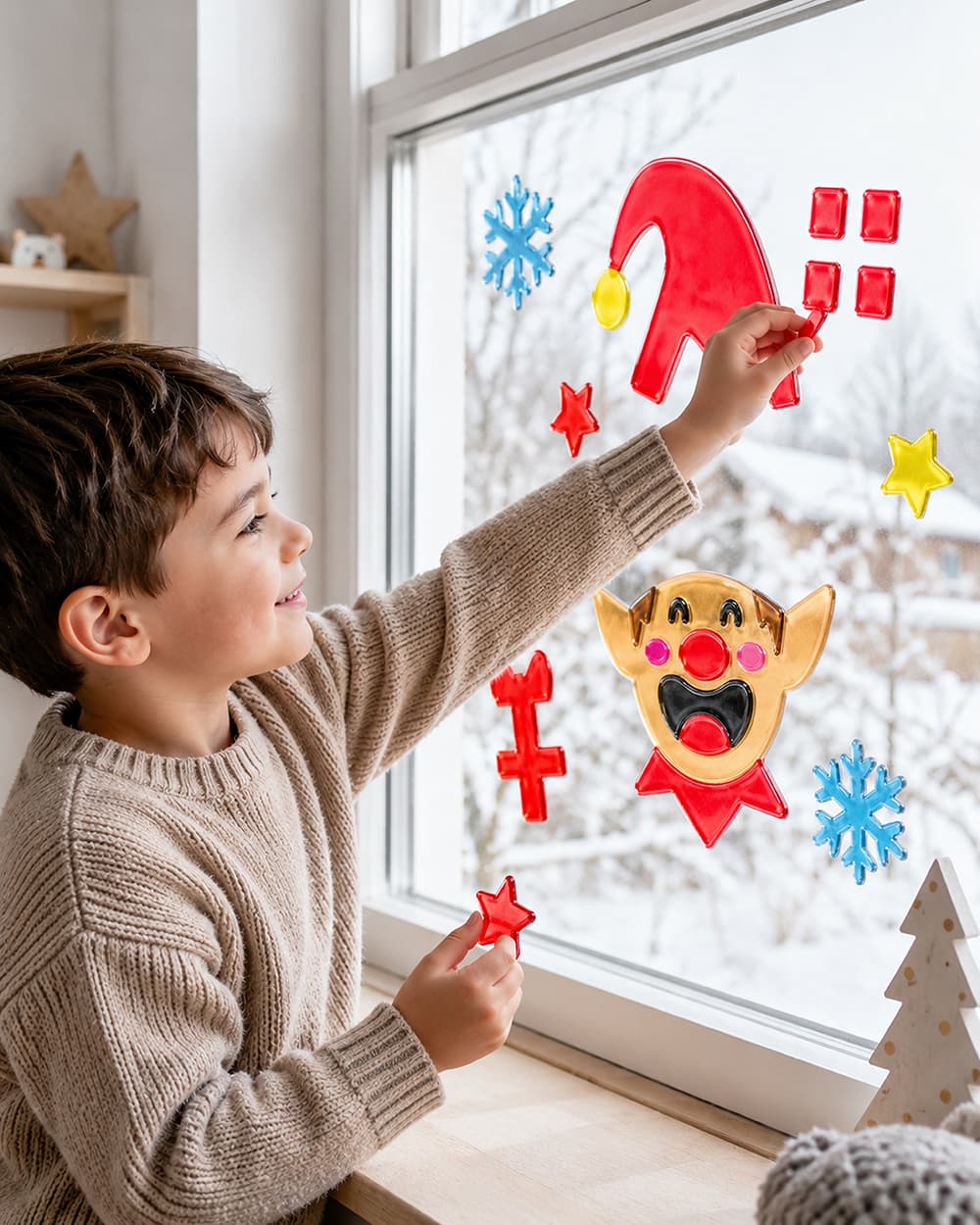 Vinduesdekoration i gel med nisse, 20 × 25 cm, til voksne og børn