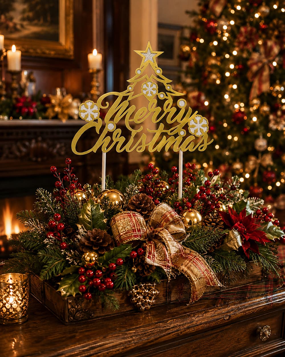 Kagetopper "Merry Christmas" i guld, 16 × 24 cm