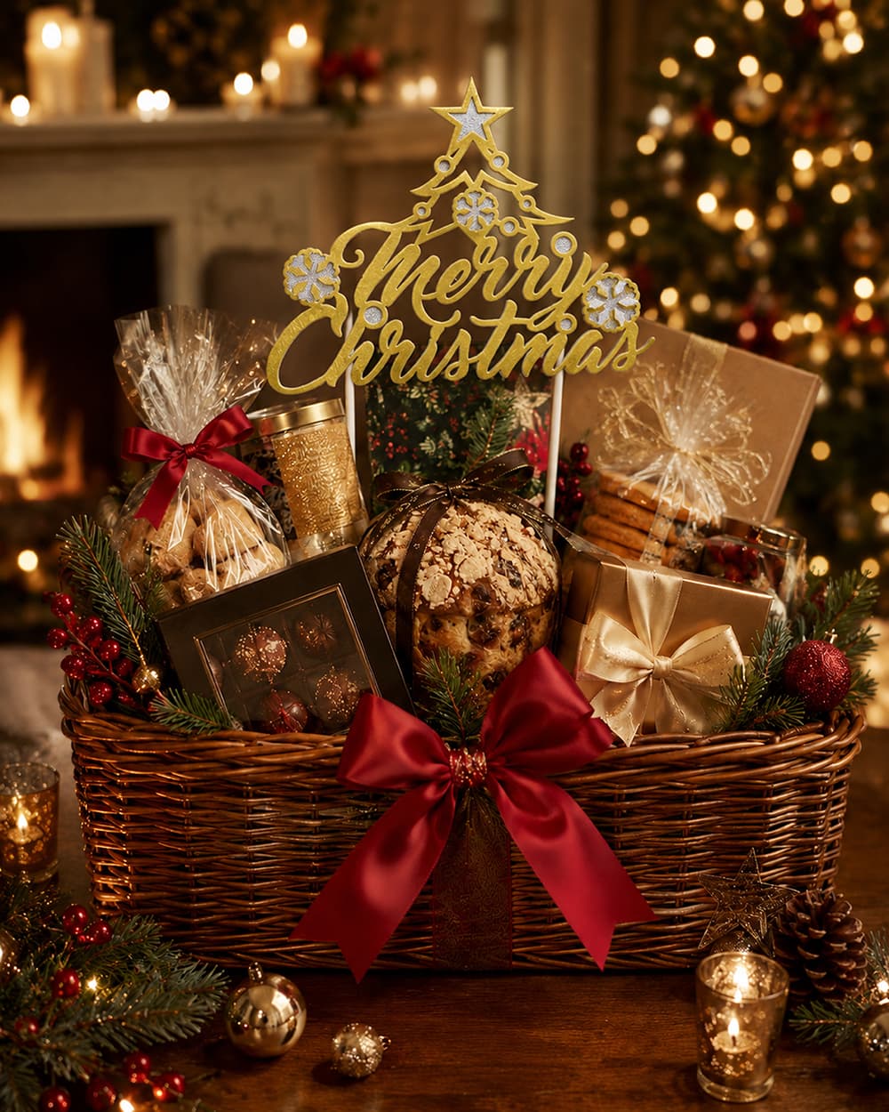 Kagetopper "Merry Christmas" i guld, 16 × 24 cm