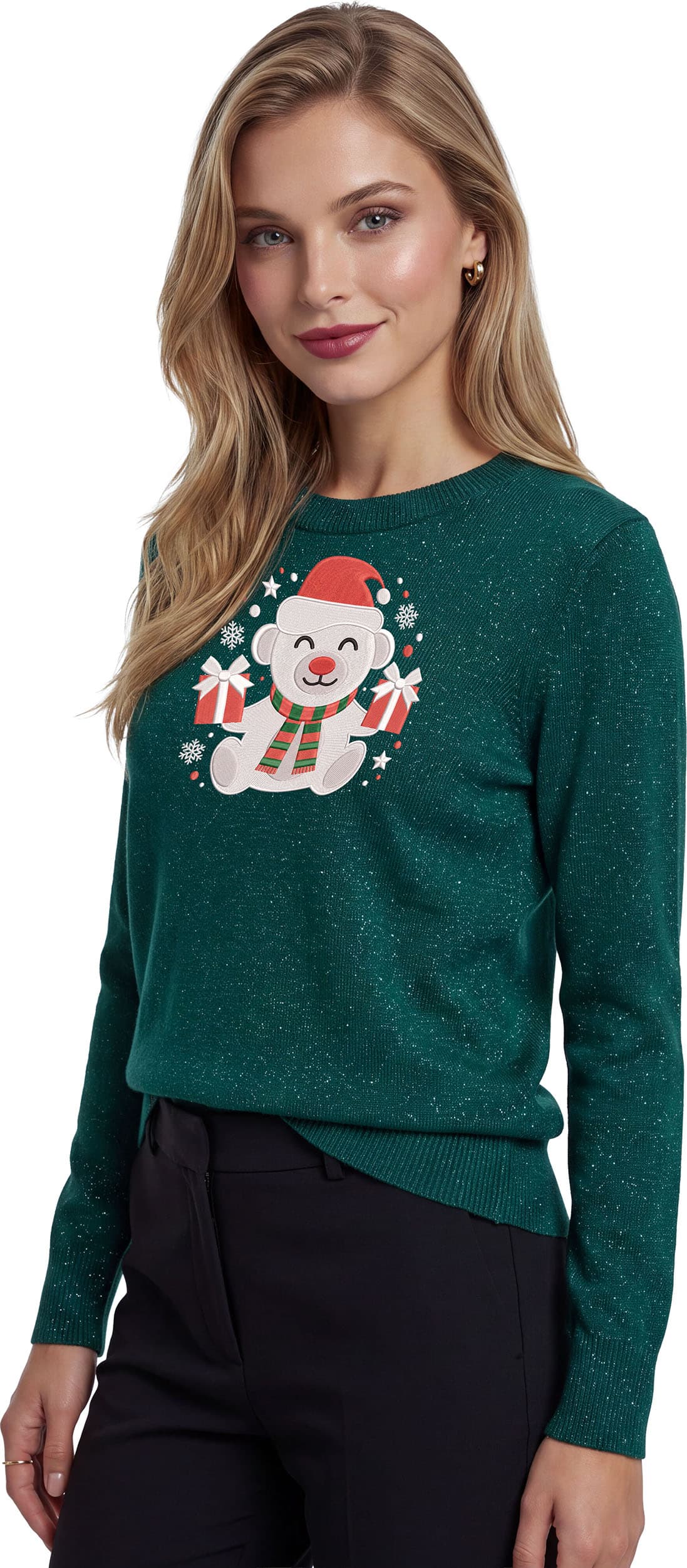 Sweater med isbjørn i glitter til damer